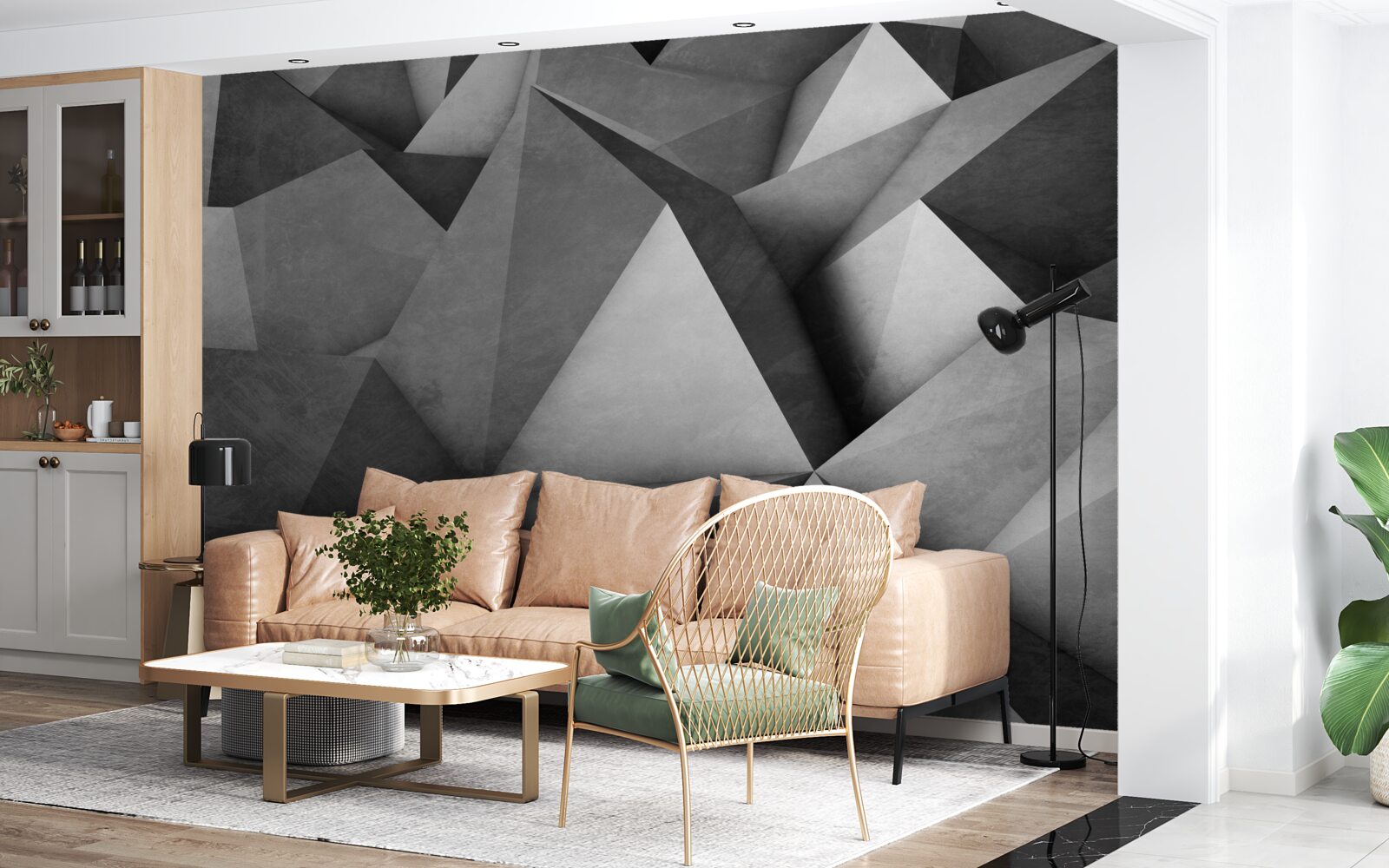 Fotobehang grote, royale grijze driehoeken