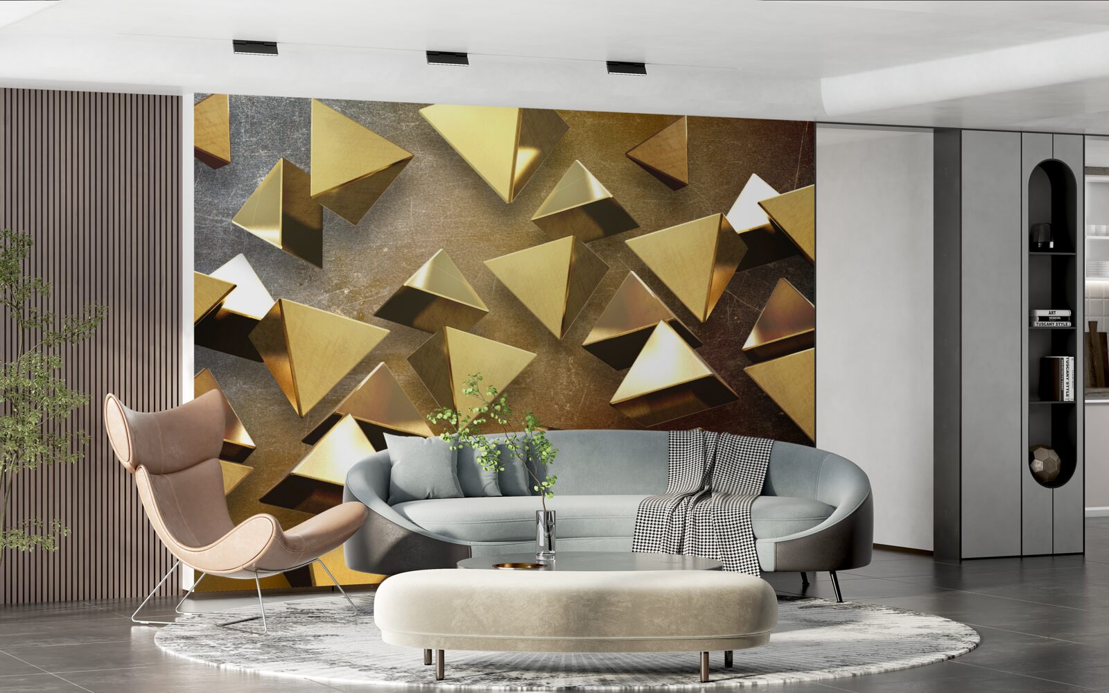 Fotobehang kleine, uitgebreide gouden driehoeken