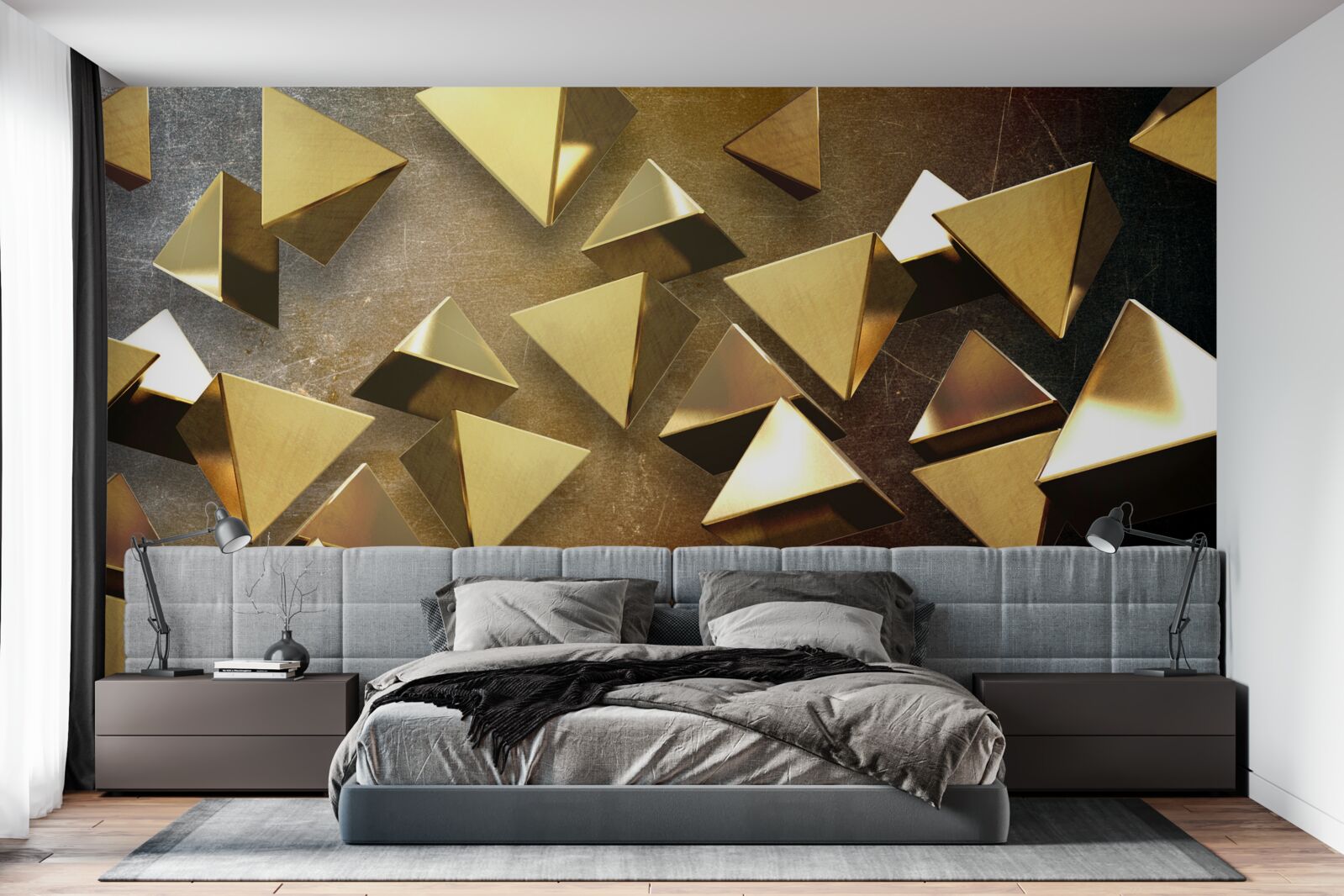 Fotobehang kleine, uitgebreide gouden driehoeken