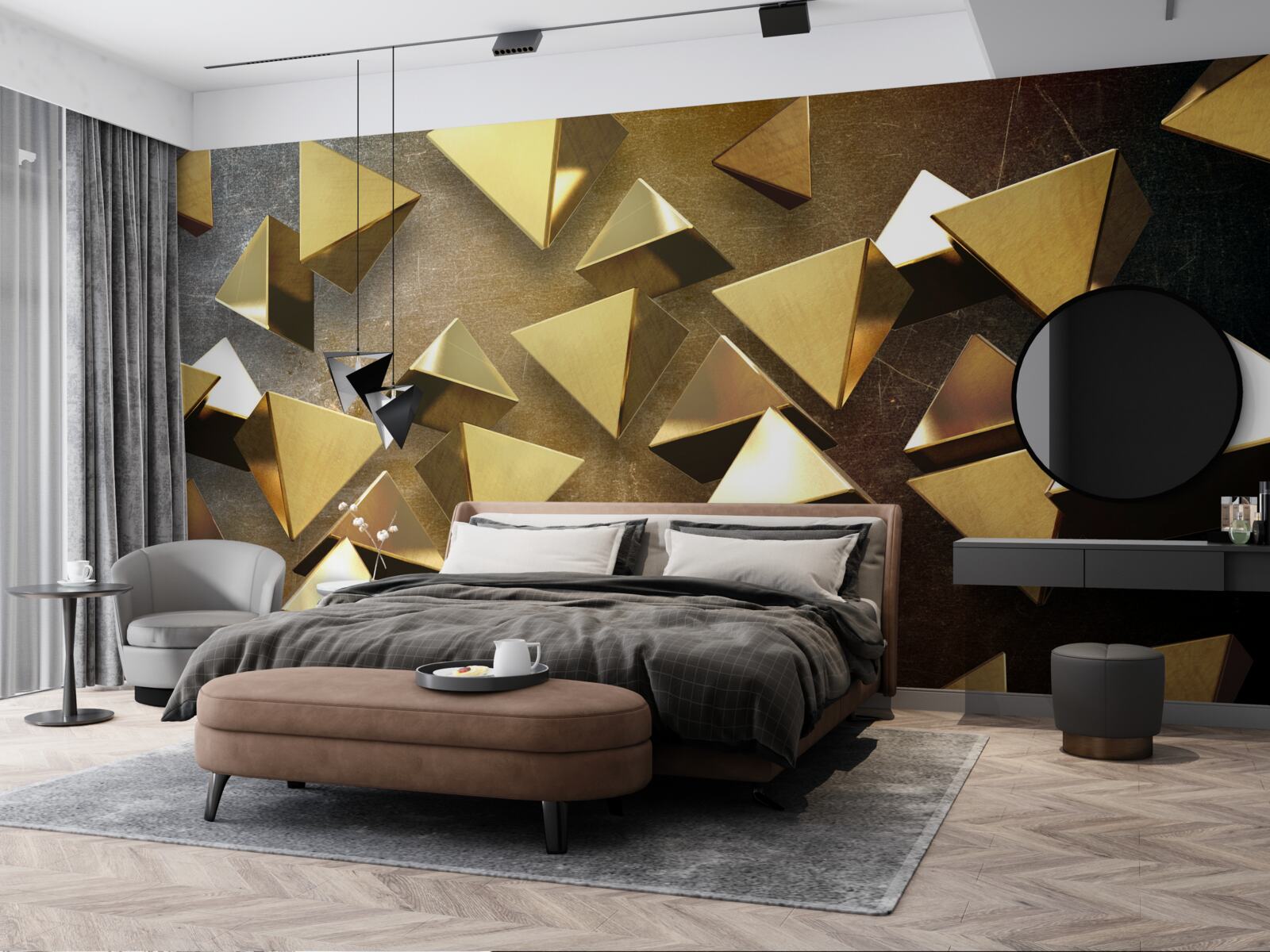 Fotobehang kleine, uitgebreide gouden driehoeken