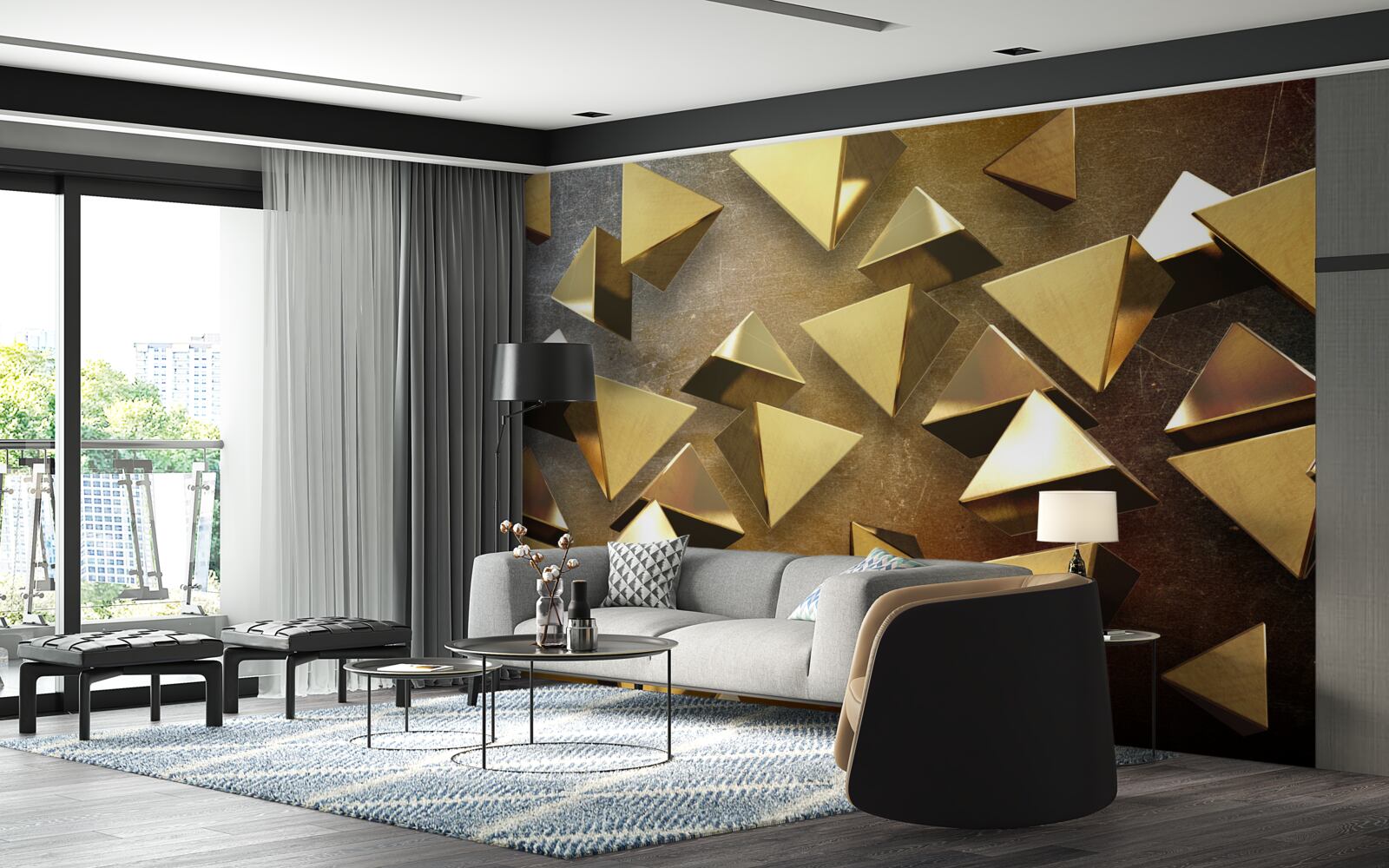 Fotobehang kleine, uitgebreide gouden driehoeken