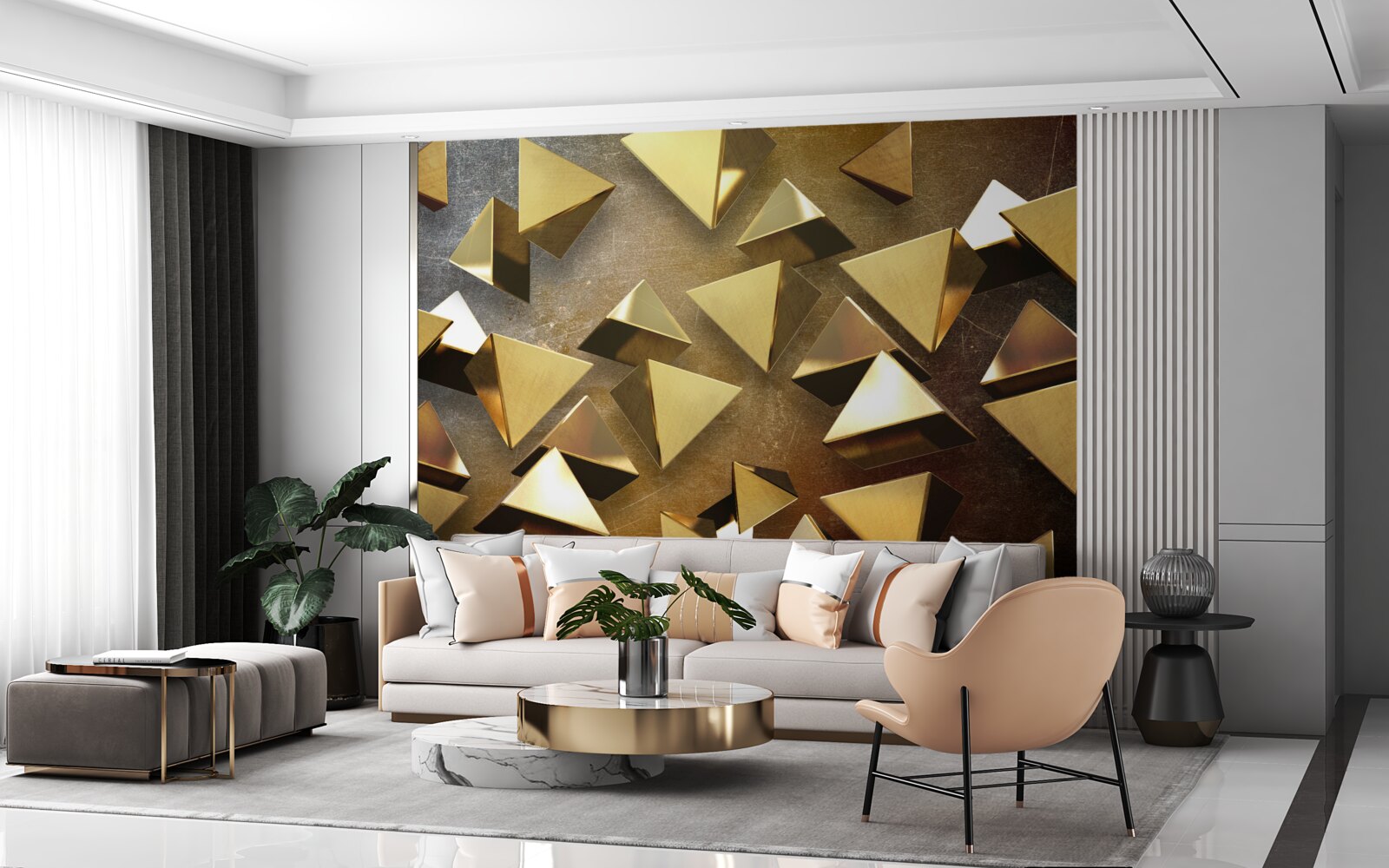 Fotobehang kleine, uitgebreide gouden driehoeken