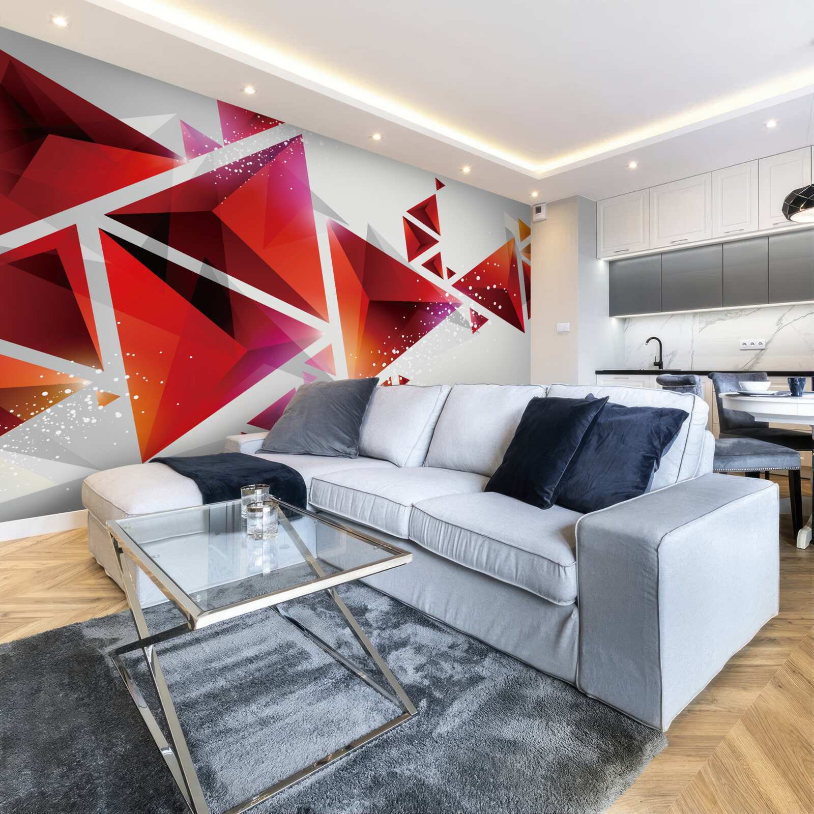 Fotobehang driehoeken met veel rood