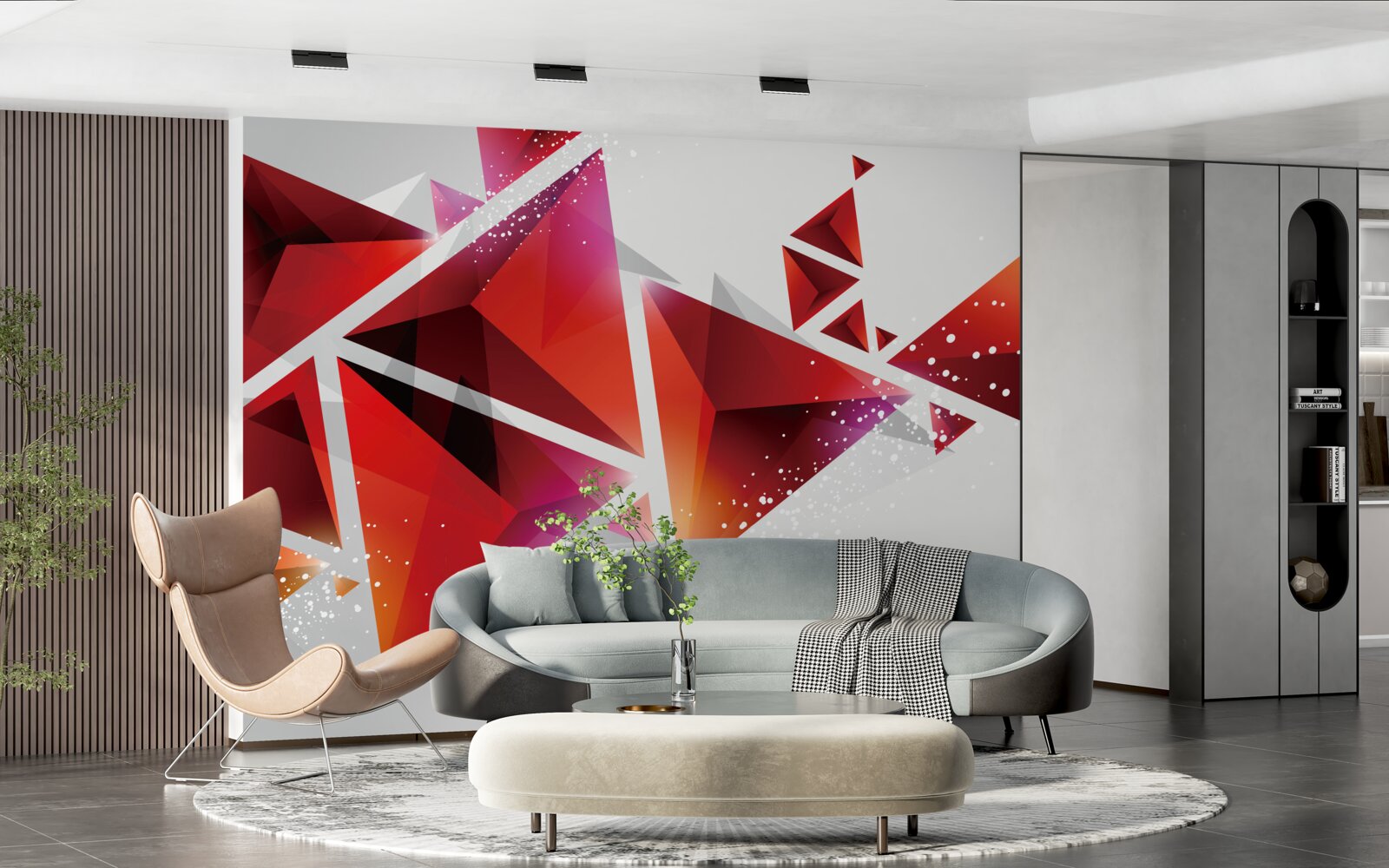 Fotobehang driehoeken met veel rood