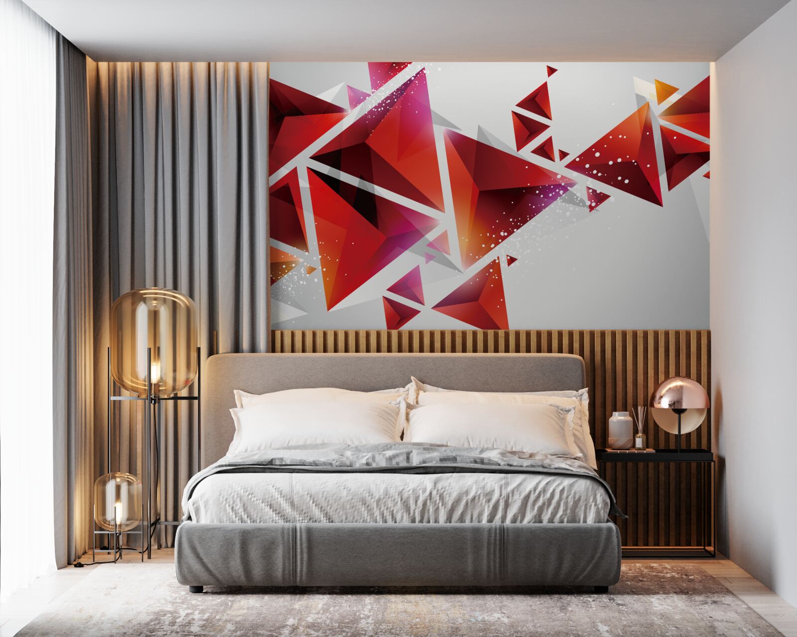 Fotobehang driehoeken met veel rood