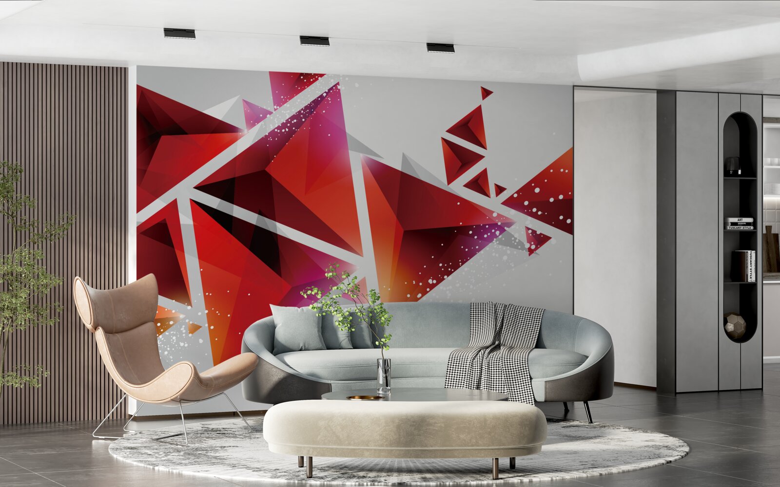 Fotobehang driehoeken met veel rood