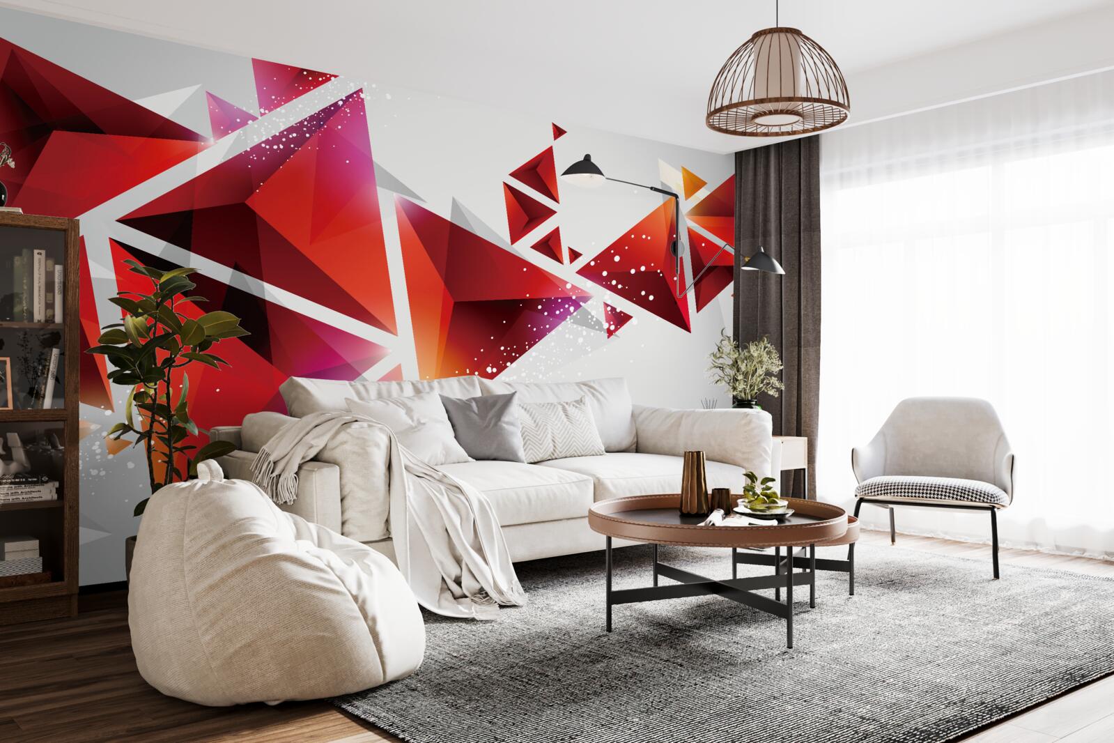 Fotobehang driehoeken met veel rood