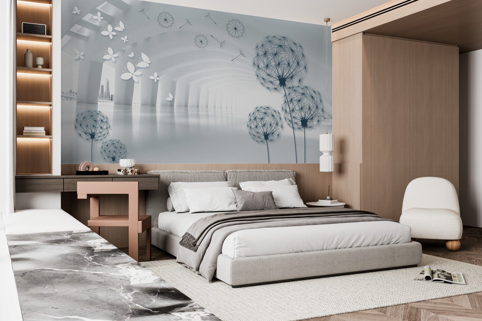 Fotobehang Sneeuwwitte bogen in de lucht en veldmelkpoeder