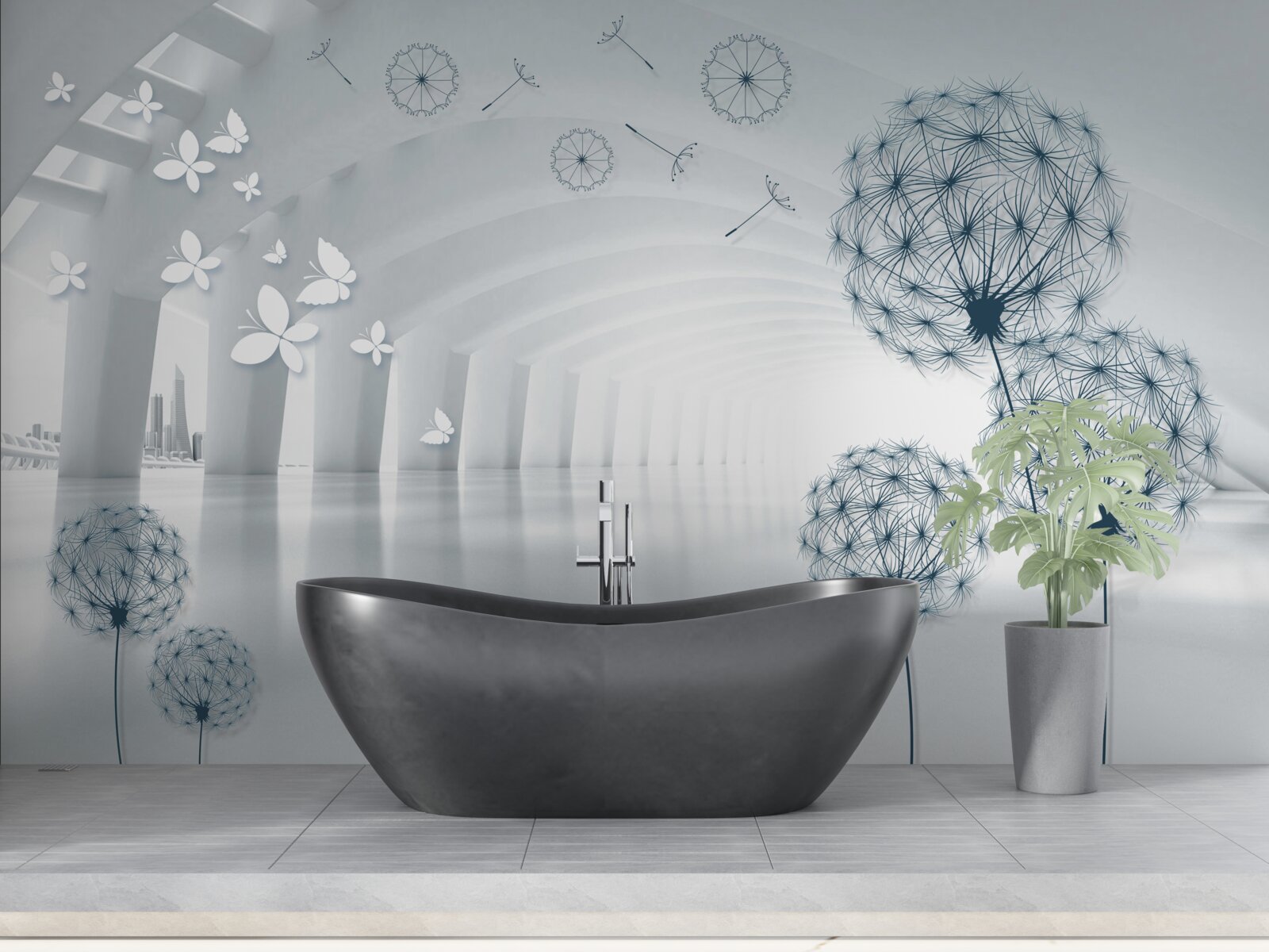 Fotobehang Sneeuwwitte bogen in de lucht en veldmelkpoeder