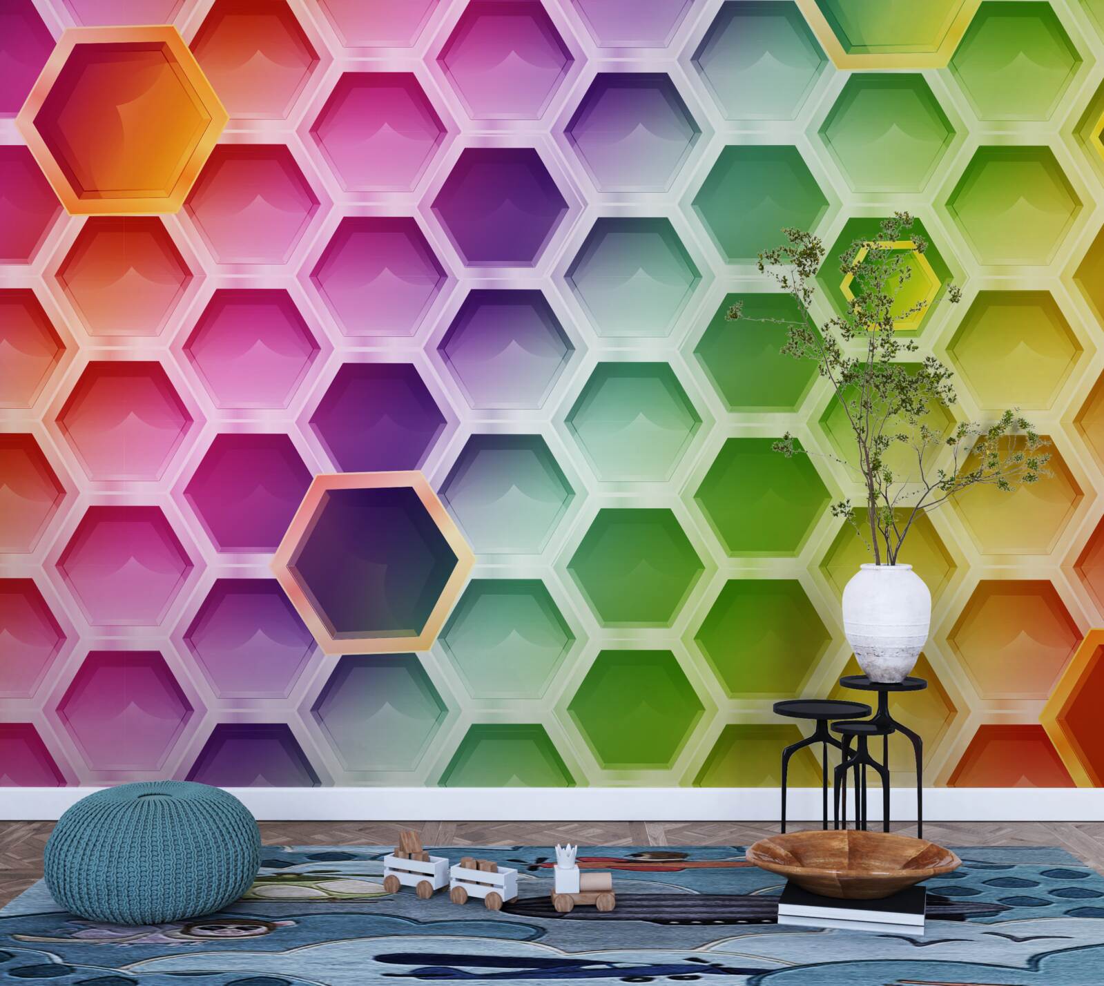 Fotobehang veelkleurige heldere bijenkorven