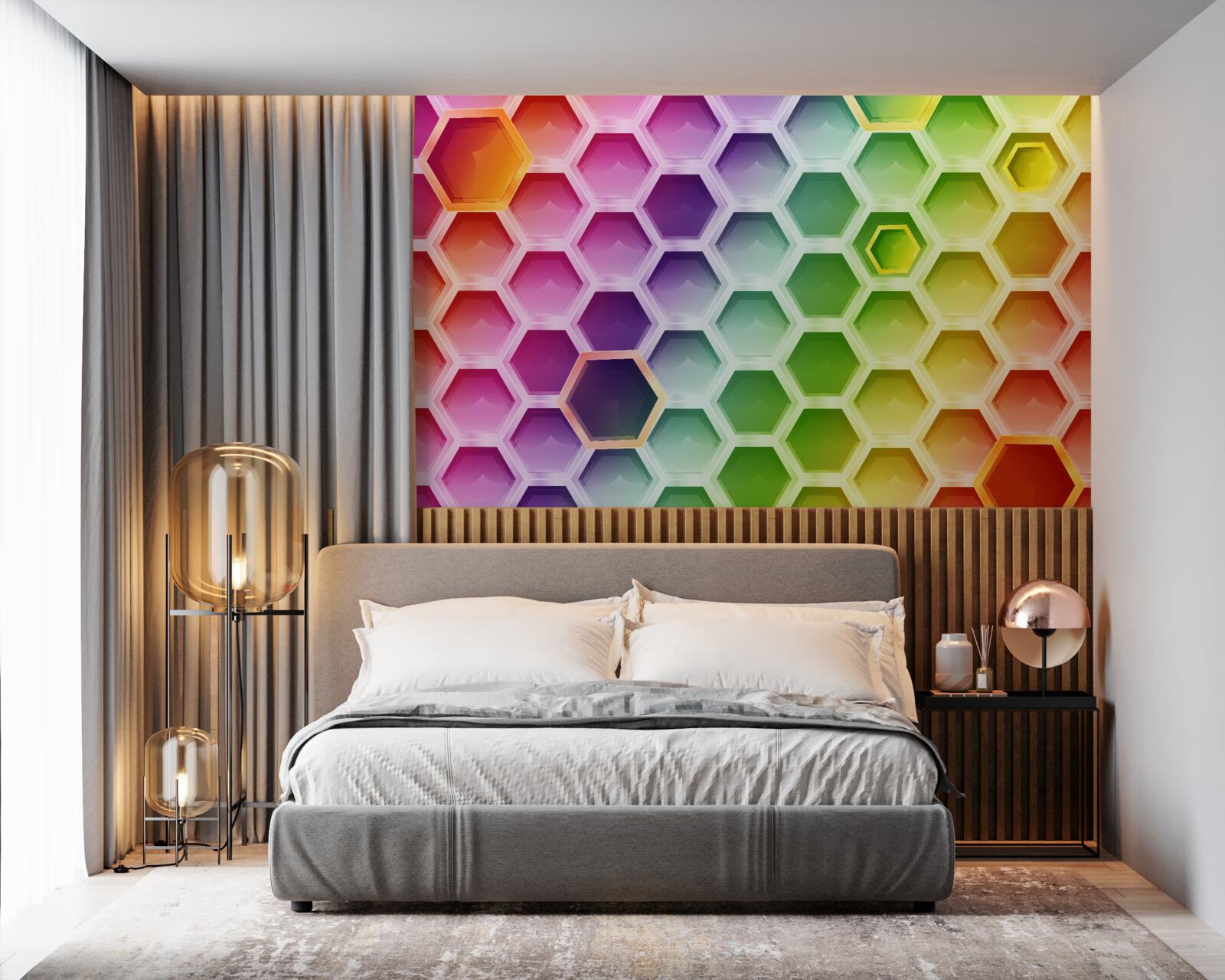 Fotobehang veelkleurige heldere bijenkorven