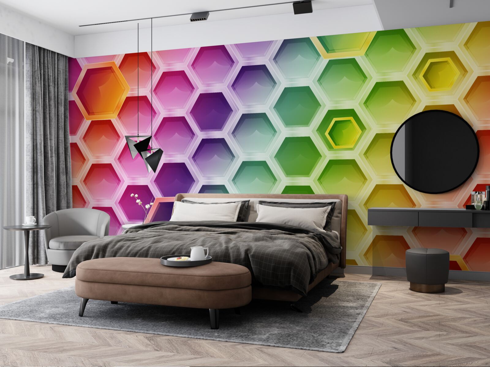 Fotobehang veelkleurige heldere bijenkorven