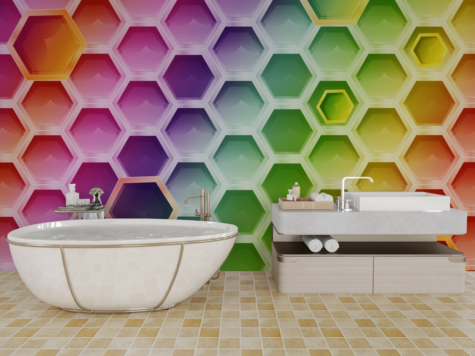 Fotobehang veelkleurige heldere bijenkorven