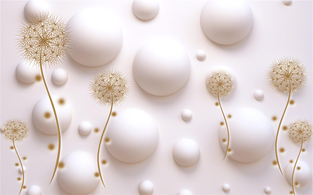 Fotobehang Sneeuwwitte ronde parels en gouden milleons