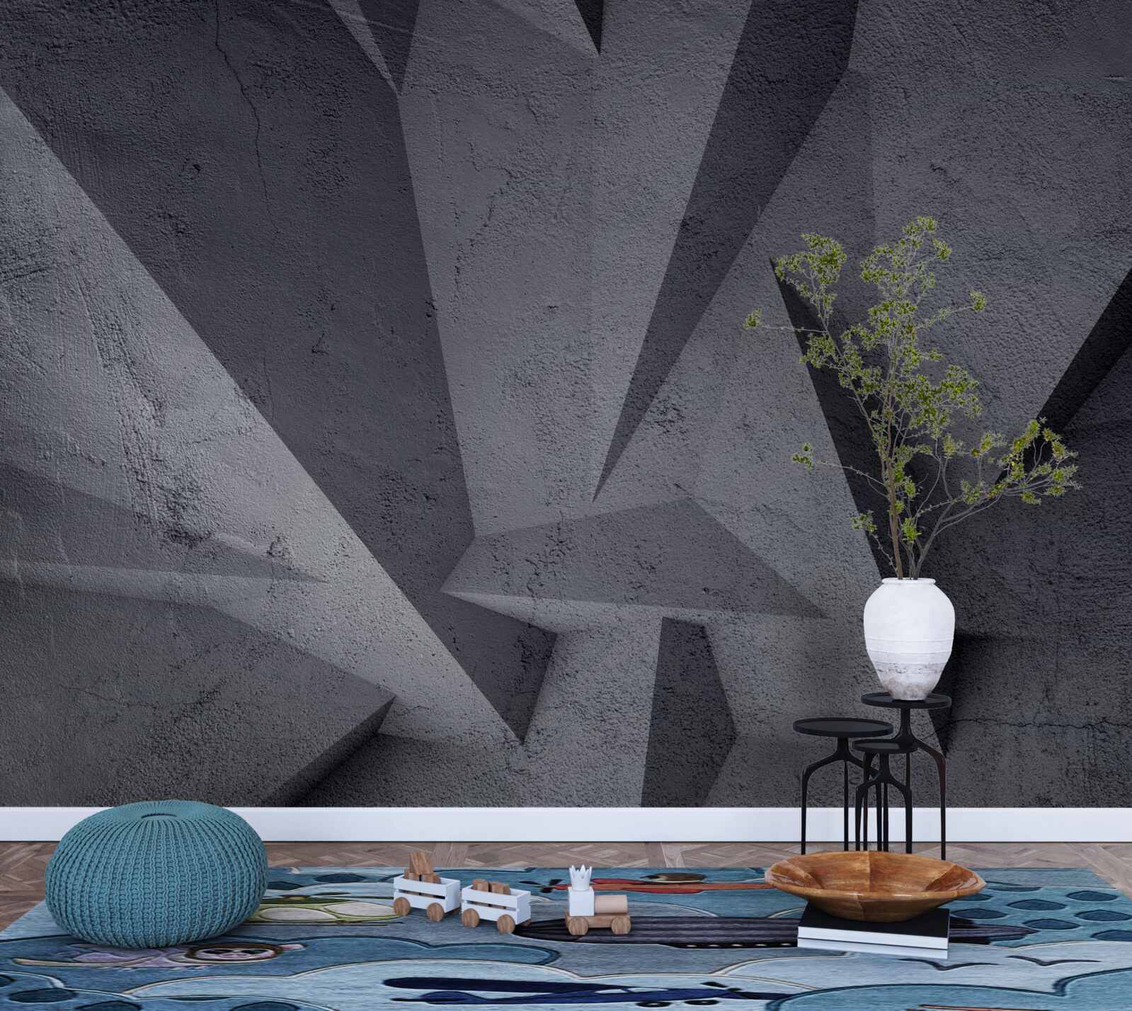 Fotobehang zwarte geometrie in de 3d-ruimte