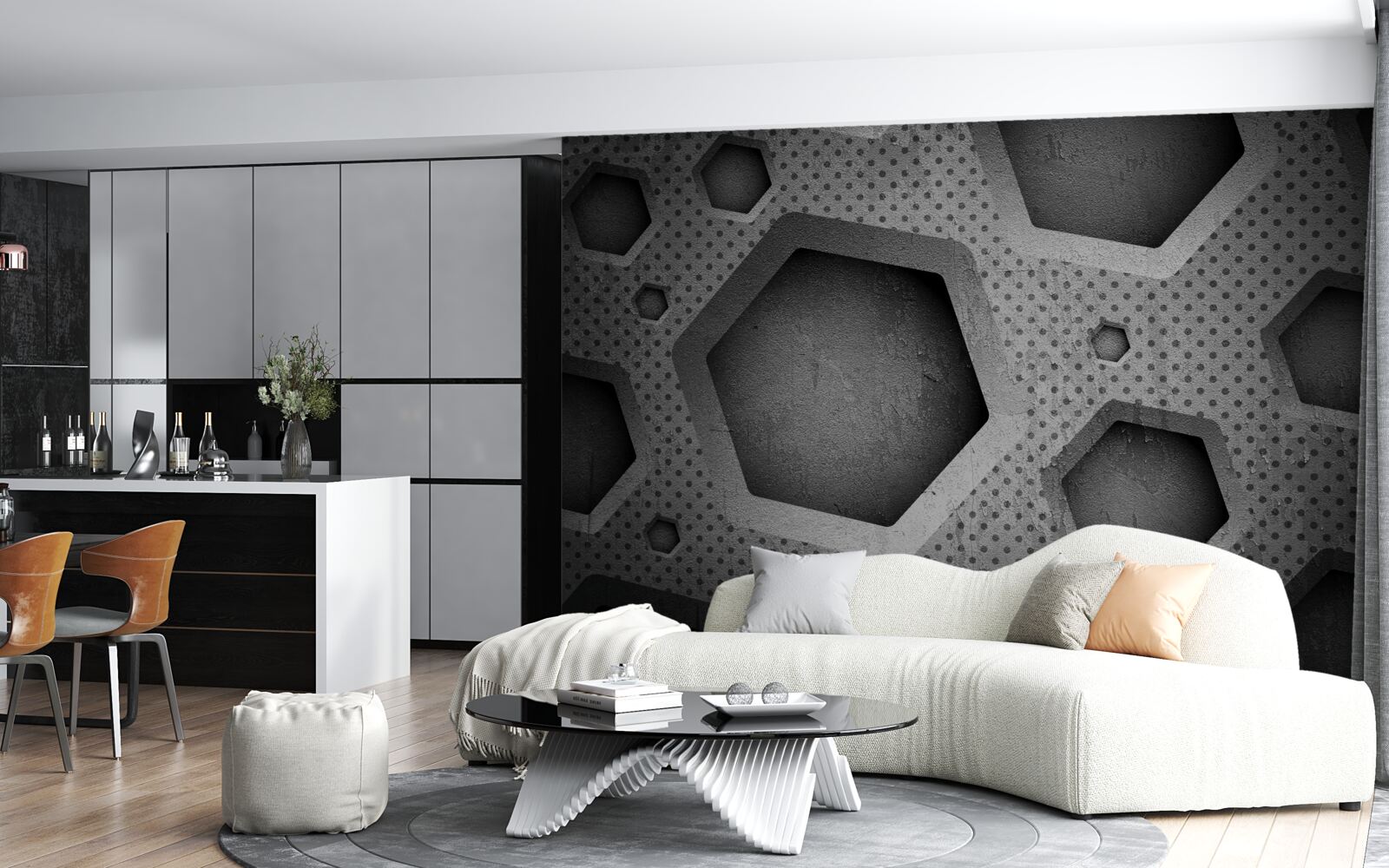 Fotobehang abstracte zeshoekige barrière