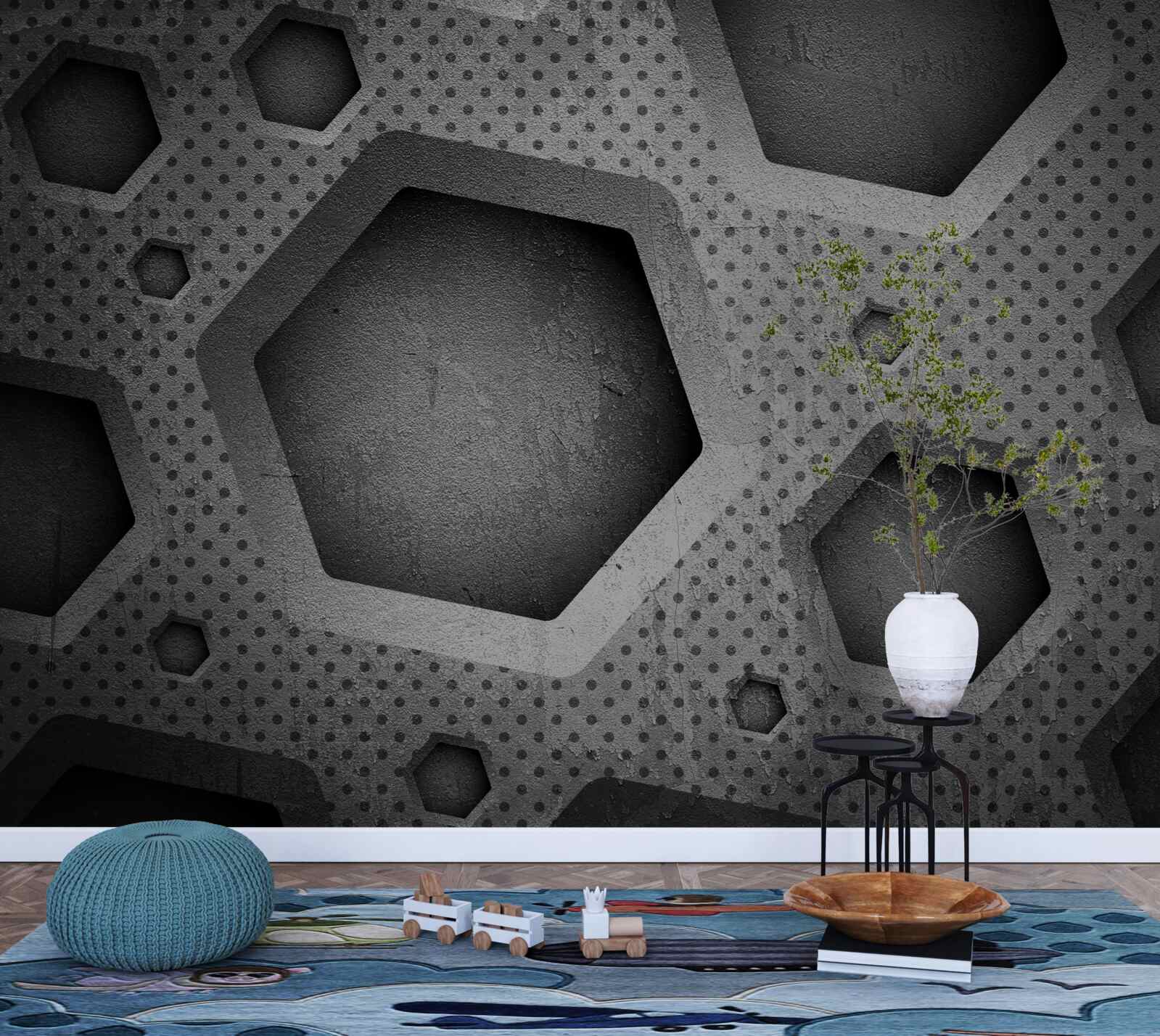 Fotobehang abstracte zeshoekige barrière