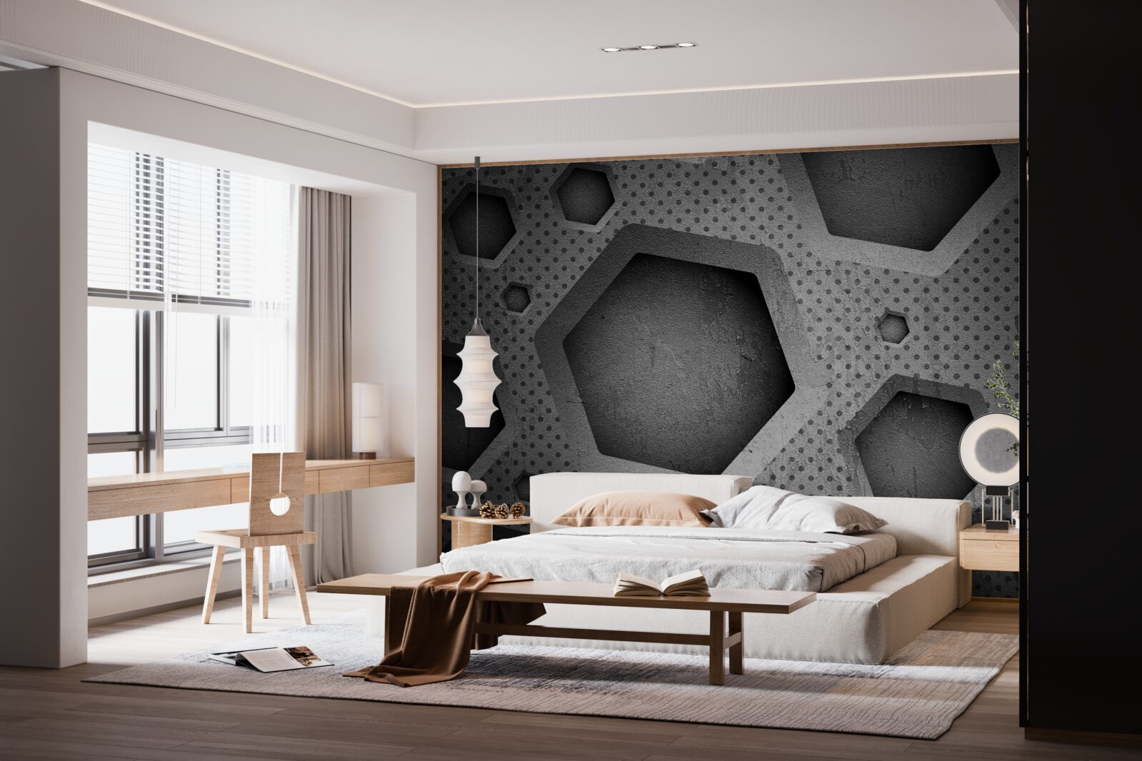 Fotobehang abstracte zeshoekige barrière