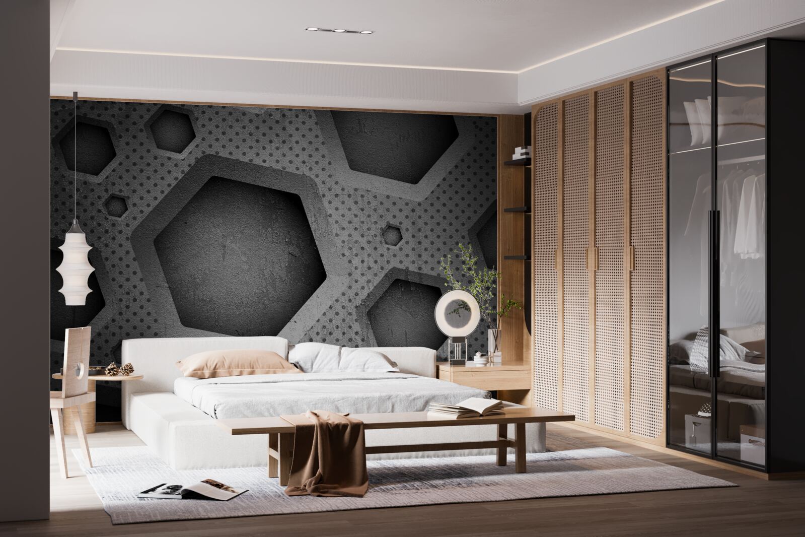 Fotobehang abstracte zeshoekige barrière