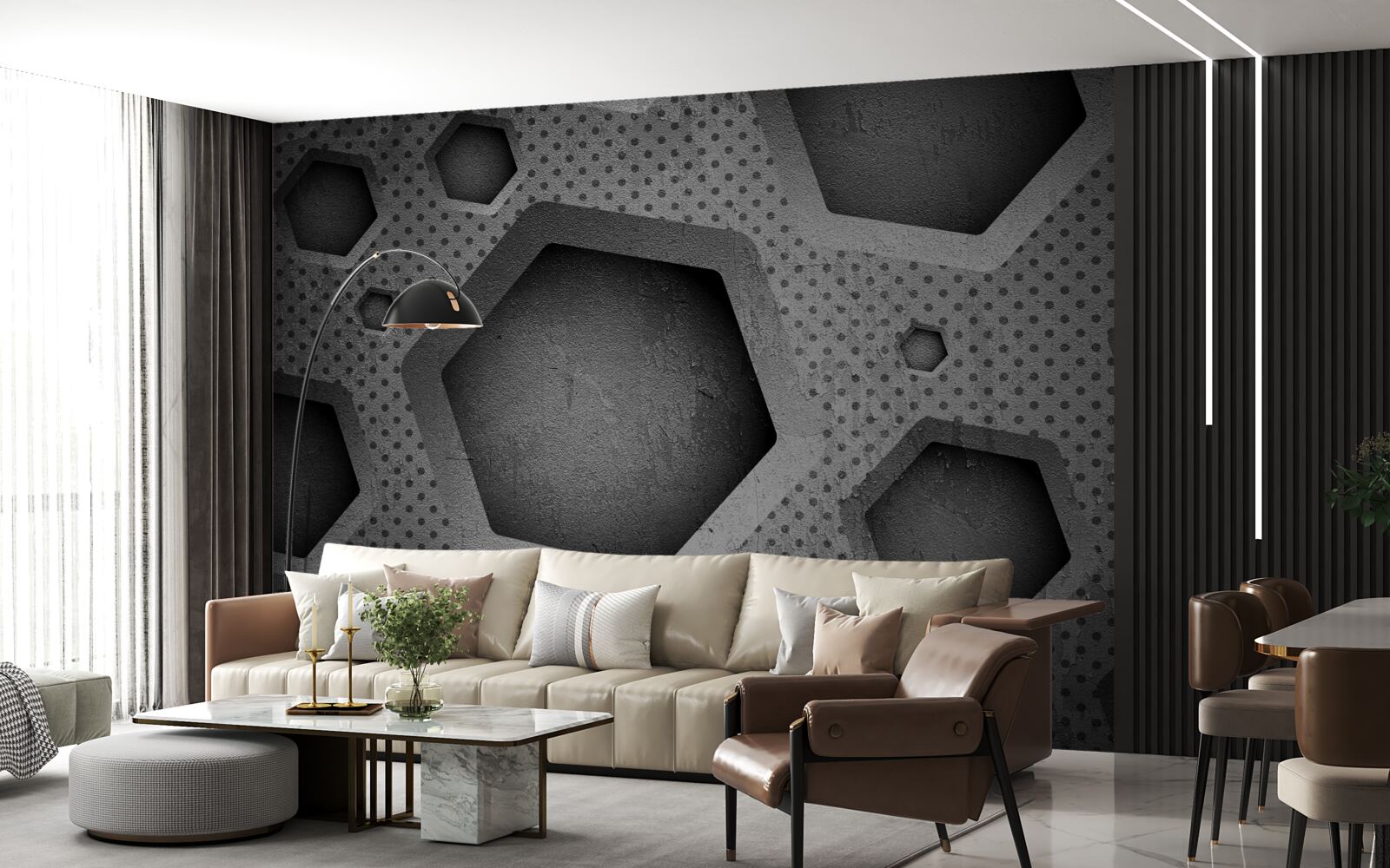 Fotobehang abstracte zeshoekige barrière