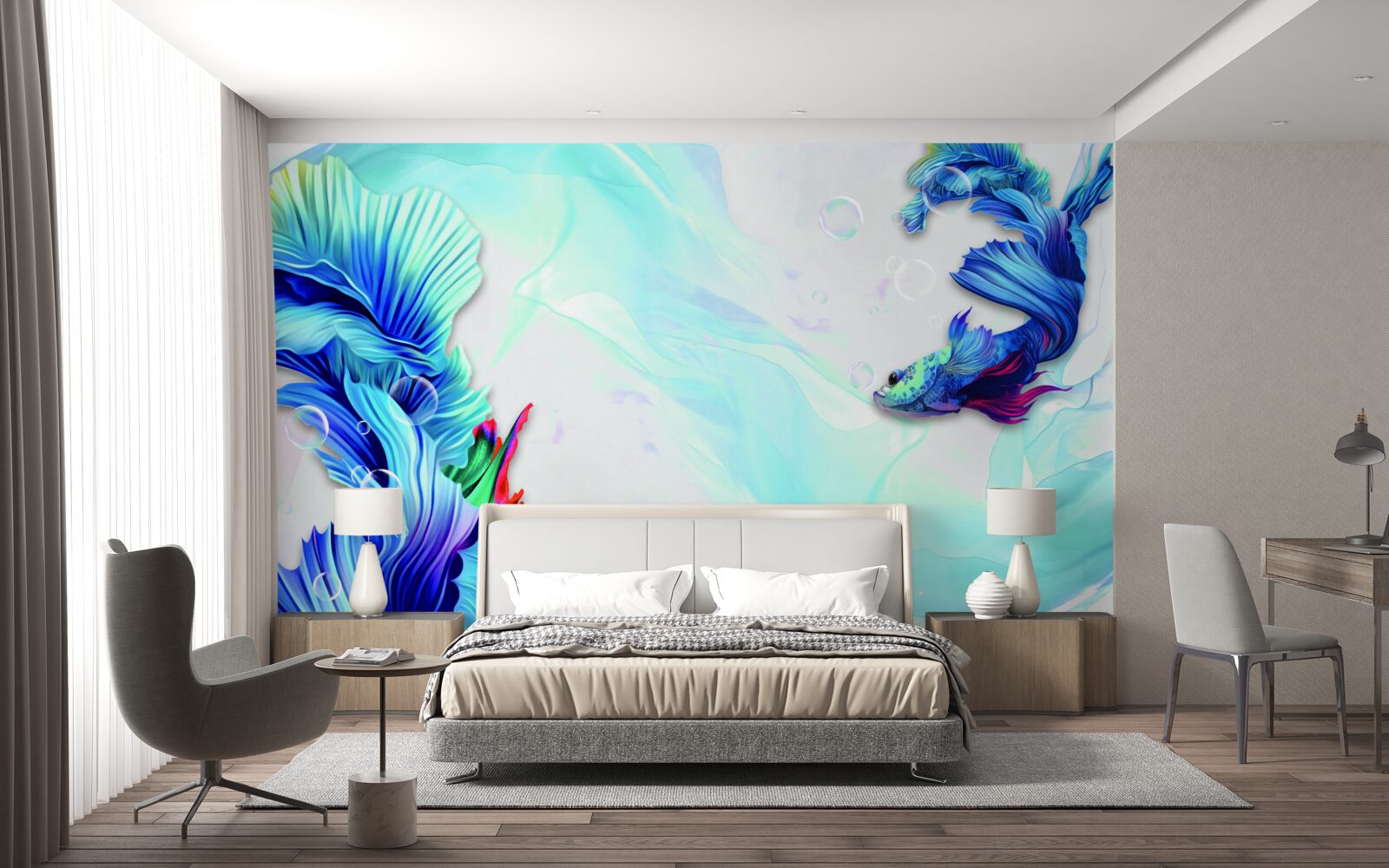 Fotobehang In het aquatisch milieu leven blauwstaartvissen