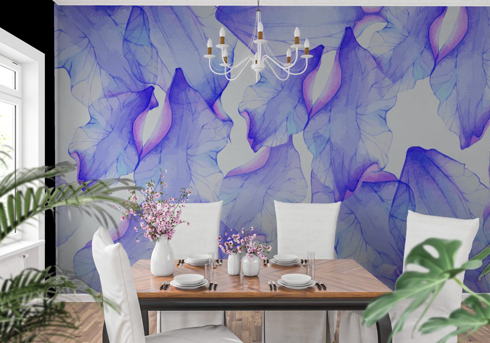 Fotobehang bloemknoppen met een transparante violette tint