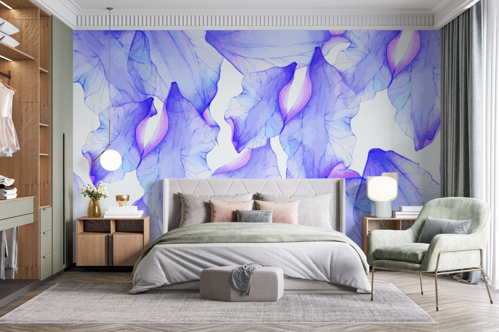 Fotobehang bloemknoppen met een transparante violette tint