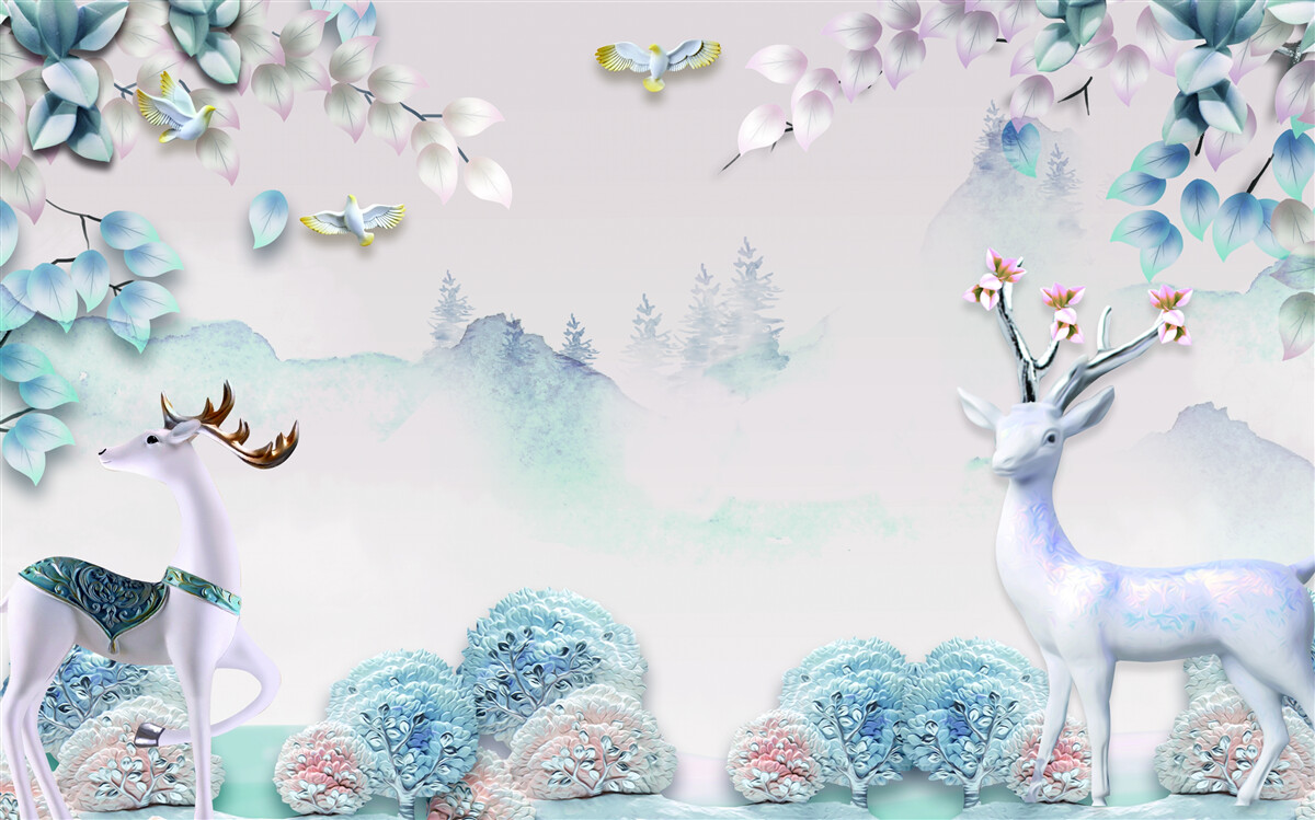 Fotobehang herten dwalend in dichte mist