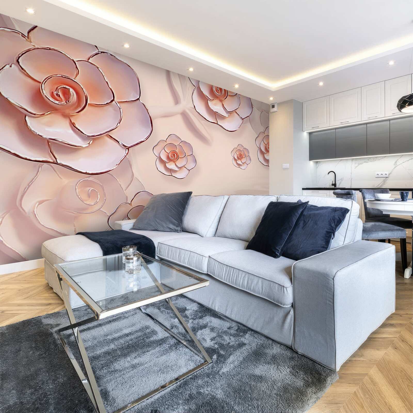 Fotobehang roze porseleinen rozen