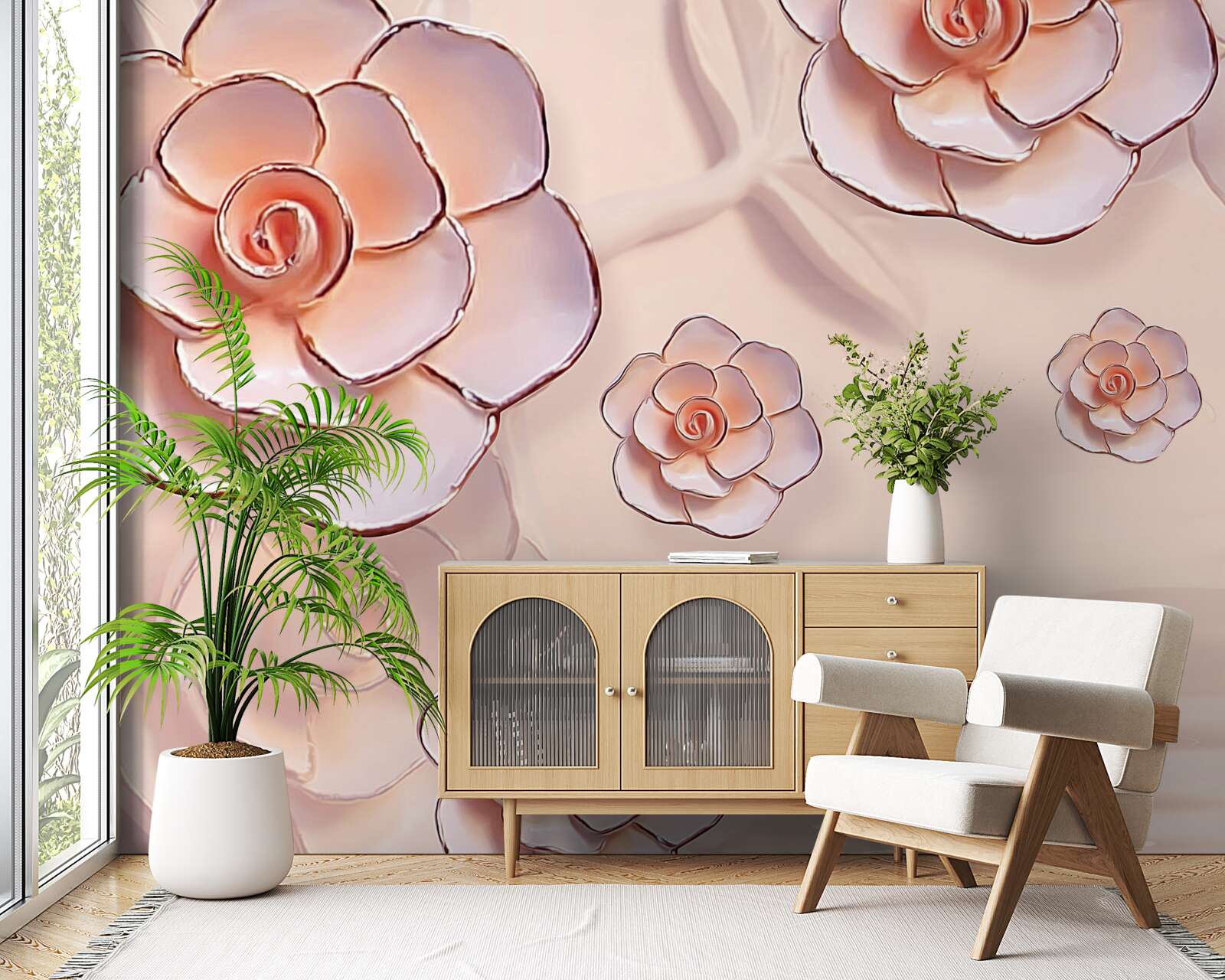 Fotobehang roze porseleinen rozen