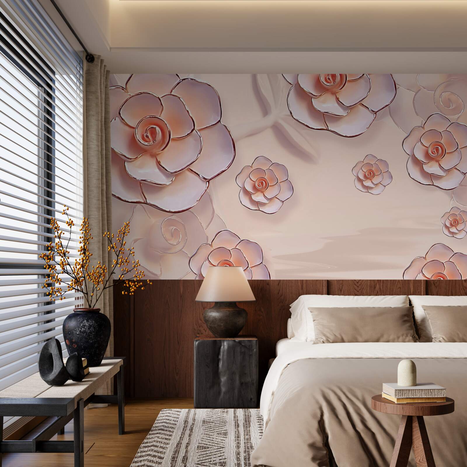 Fotobehang roze porseleinen rozen