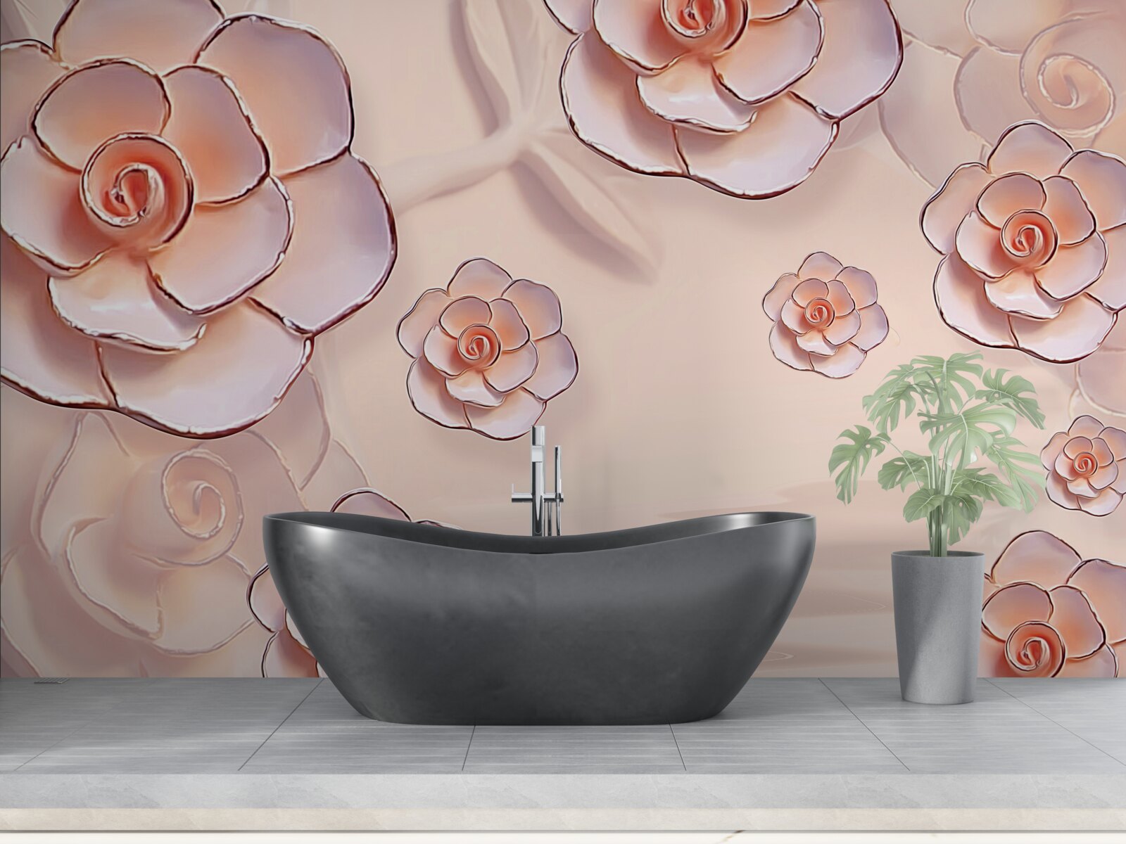 Fotobehang roze porseleinen rozen