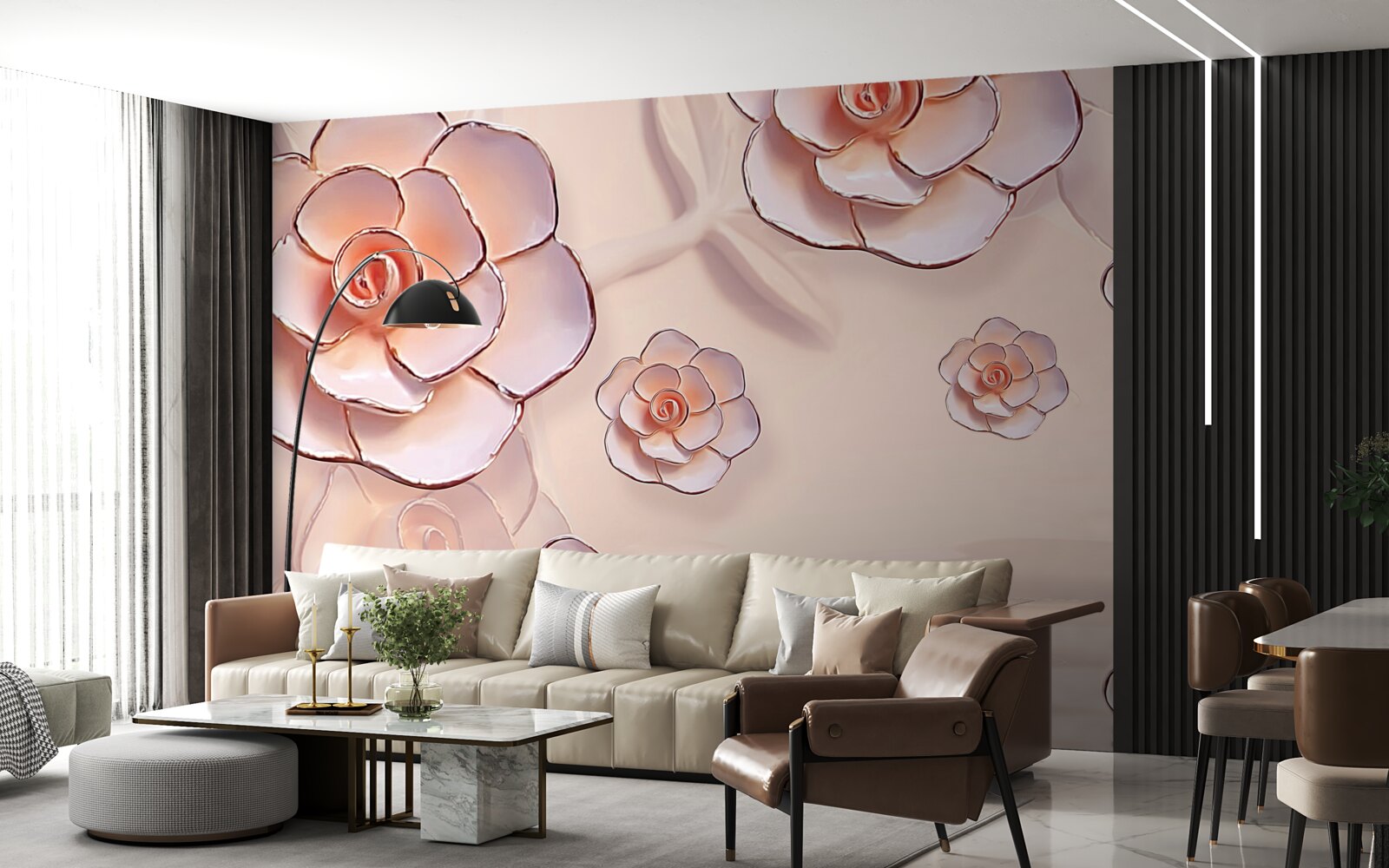 Fotobehang roze porseleinen rozen