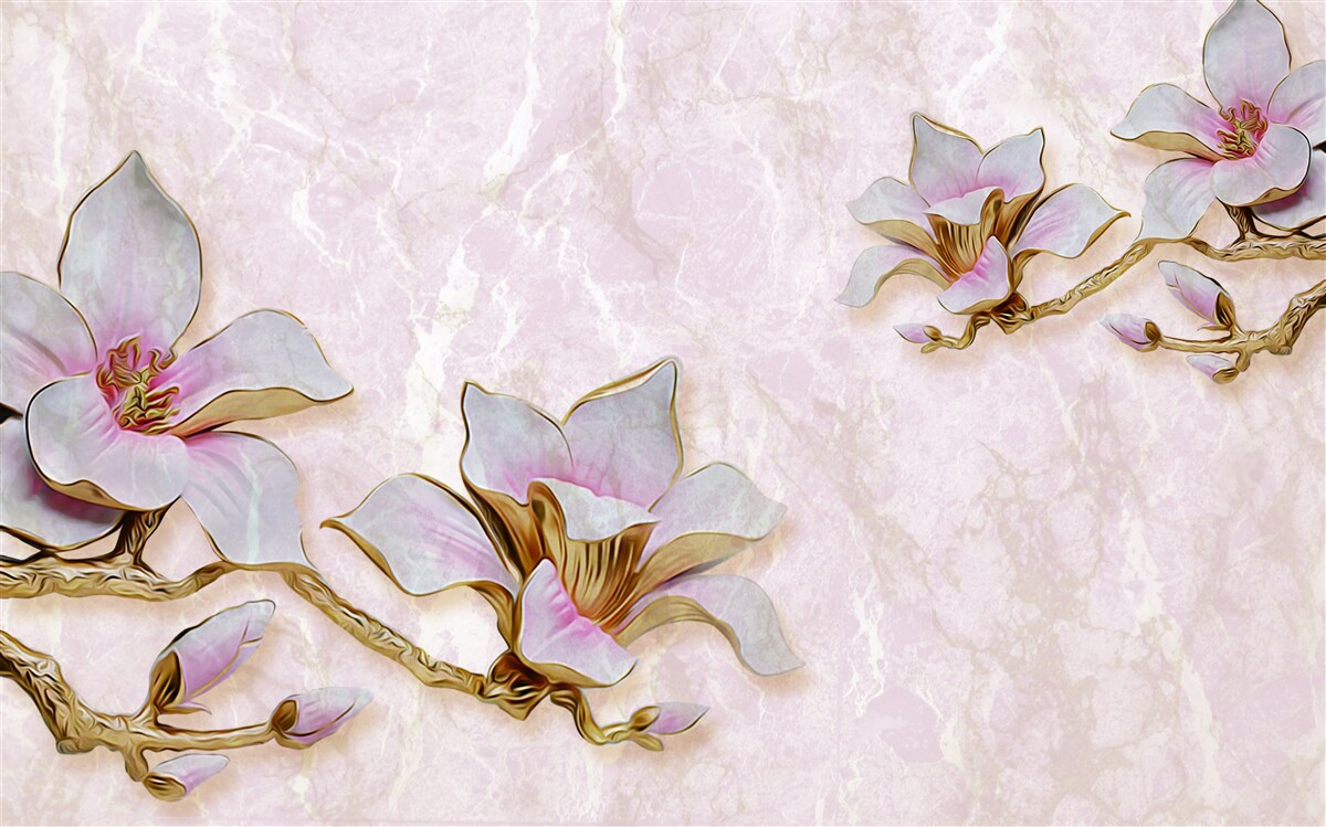 Fotobehang Sneeuwwitte magnoliatakken op een delicate achtergrond