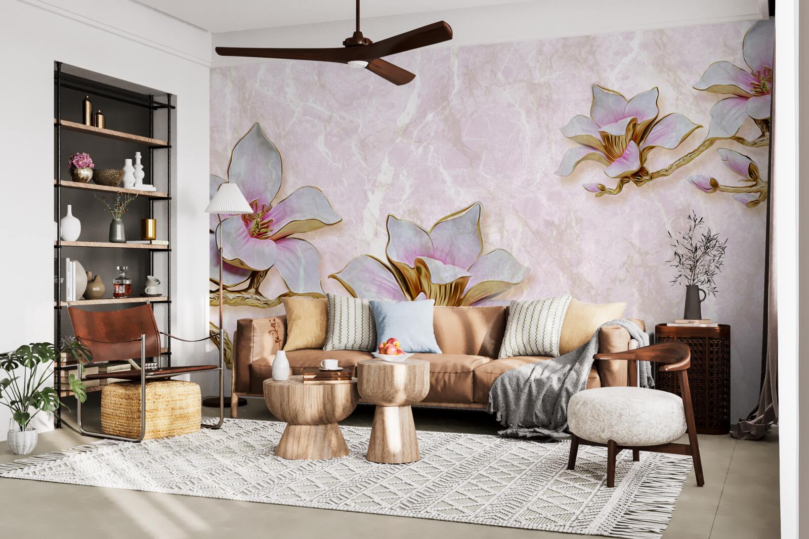 Fotobehang Sneeuwwitte magnoliatakken op een delicate achtergrond