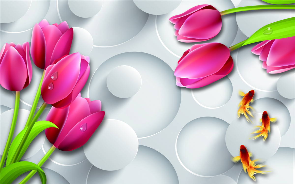 Fotobehang vlinders en boeketten scharlakenrode tulpen