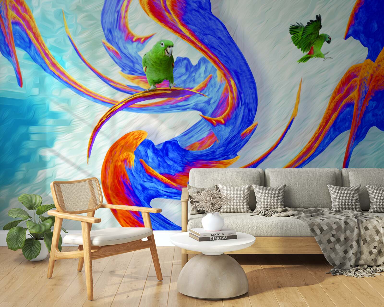 Fotobehang abstractie van een papegaai in een boom