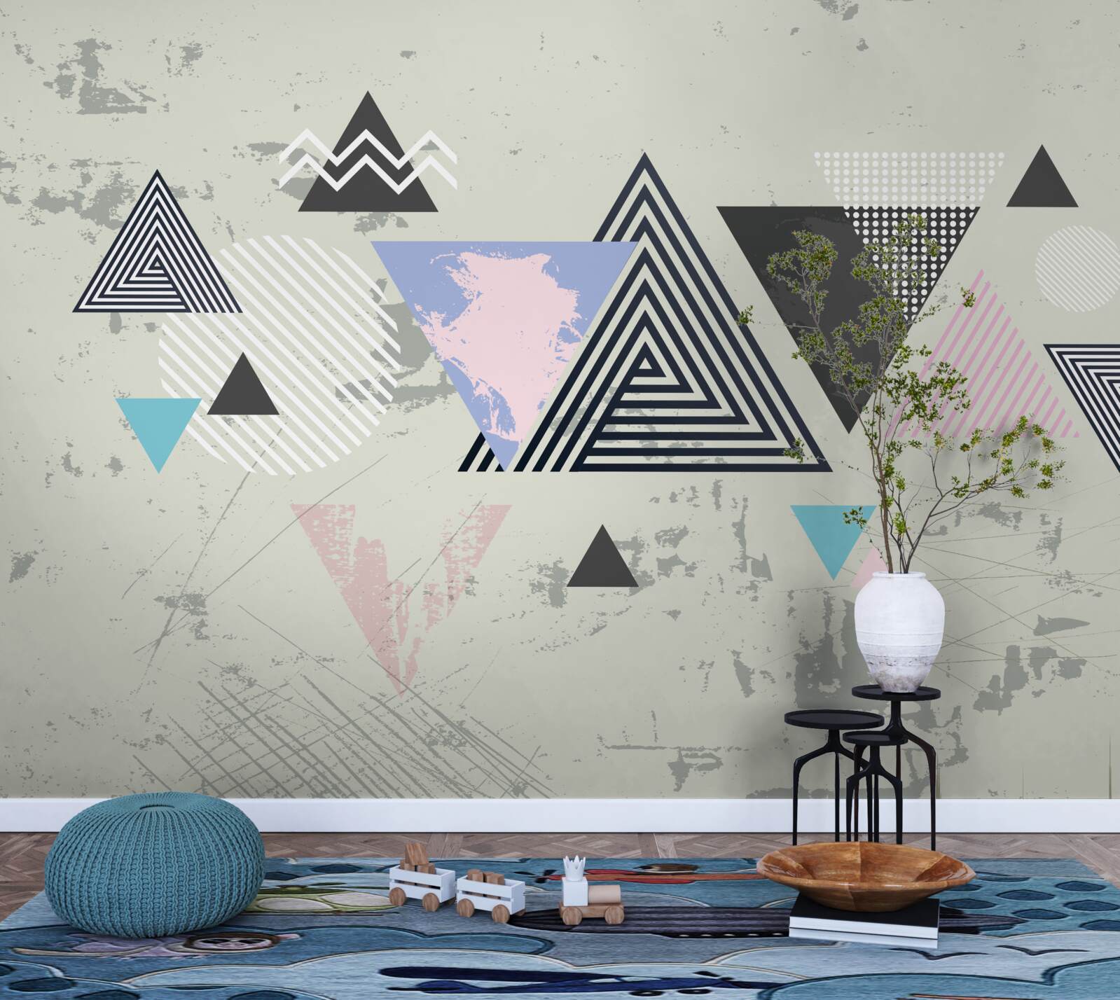 Fotobehang driehoekige vormen op een grijze achtergrond