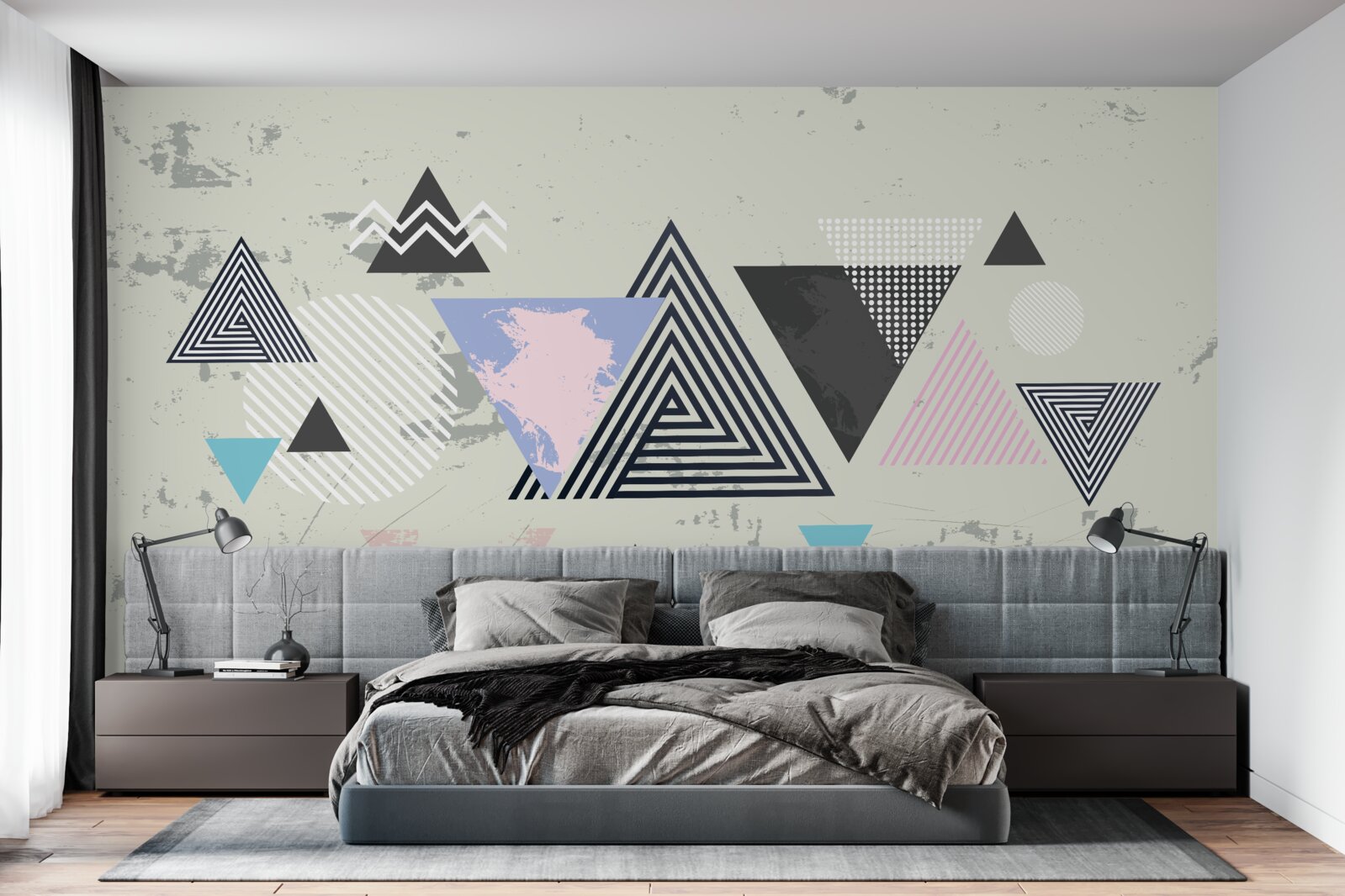 Fotobehang driehoekige vormen op een grijze achtergrond