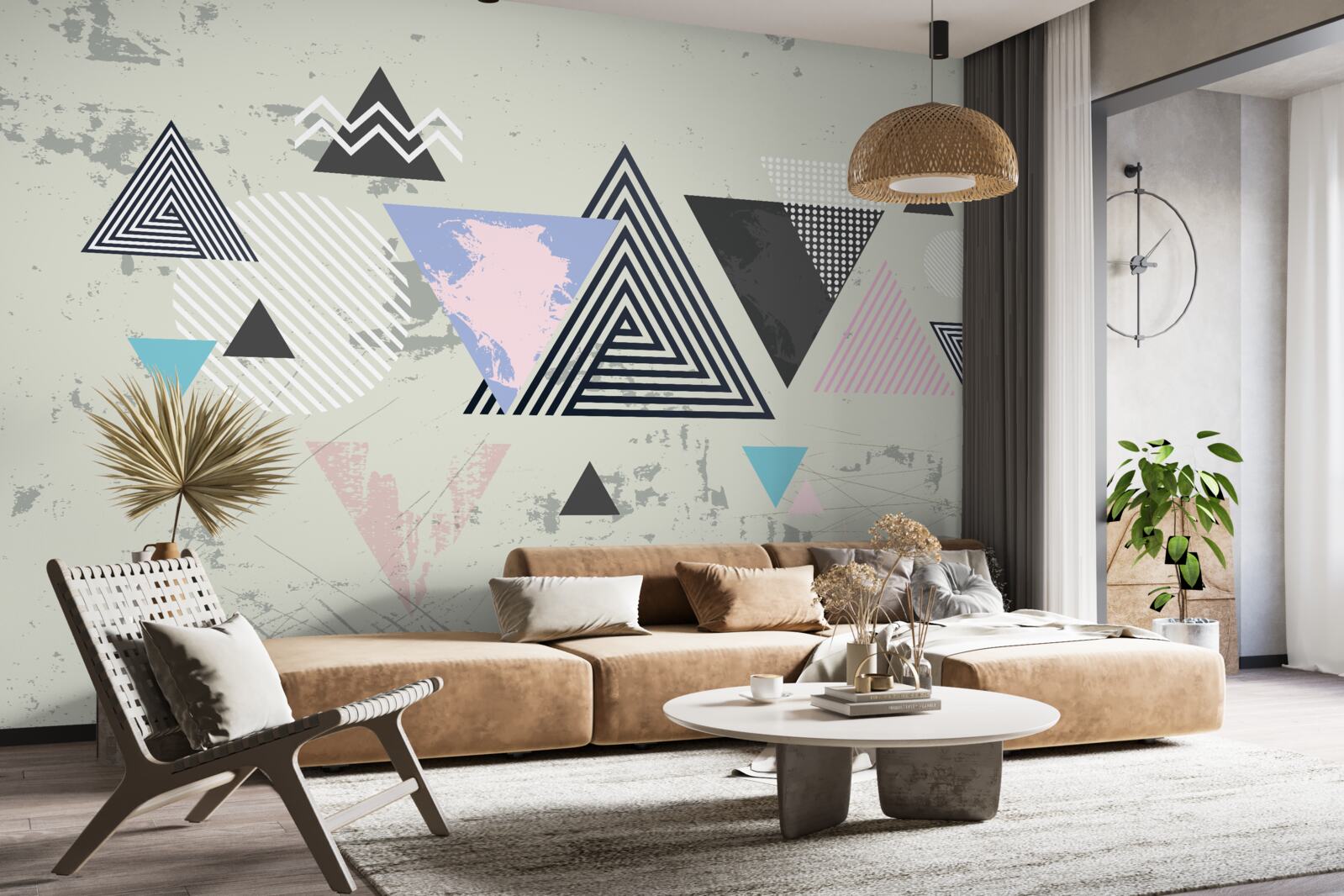 Fotobehang driehoekige vormen op een grijze achtergrond