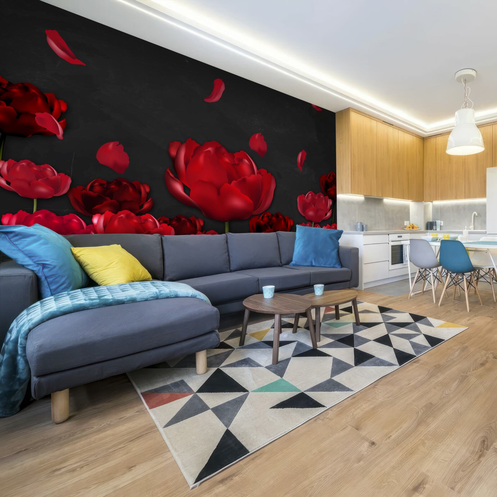 Fotobehang rode vallende rozen