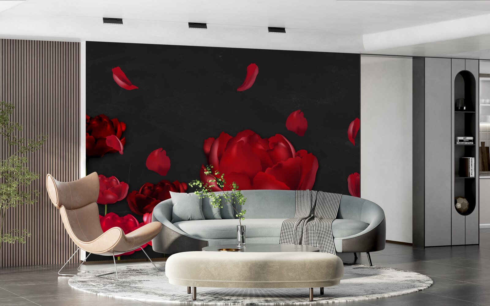 Fotobehang rode vallende rozen