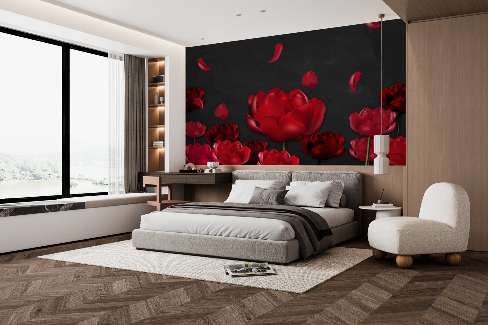 Fotobehang rode vallende rozen