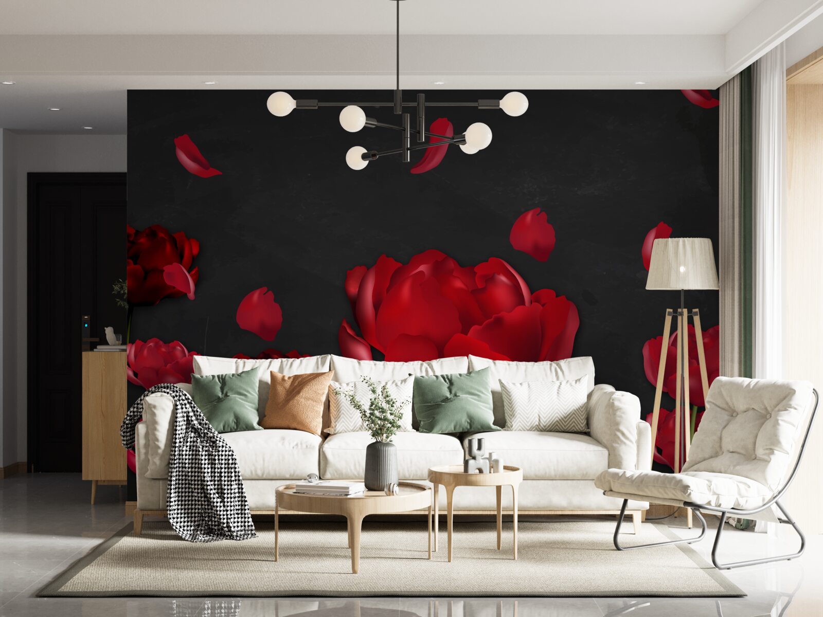 Fotobehang rode vallende rozen