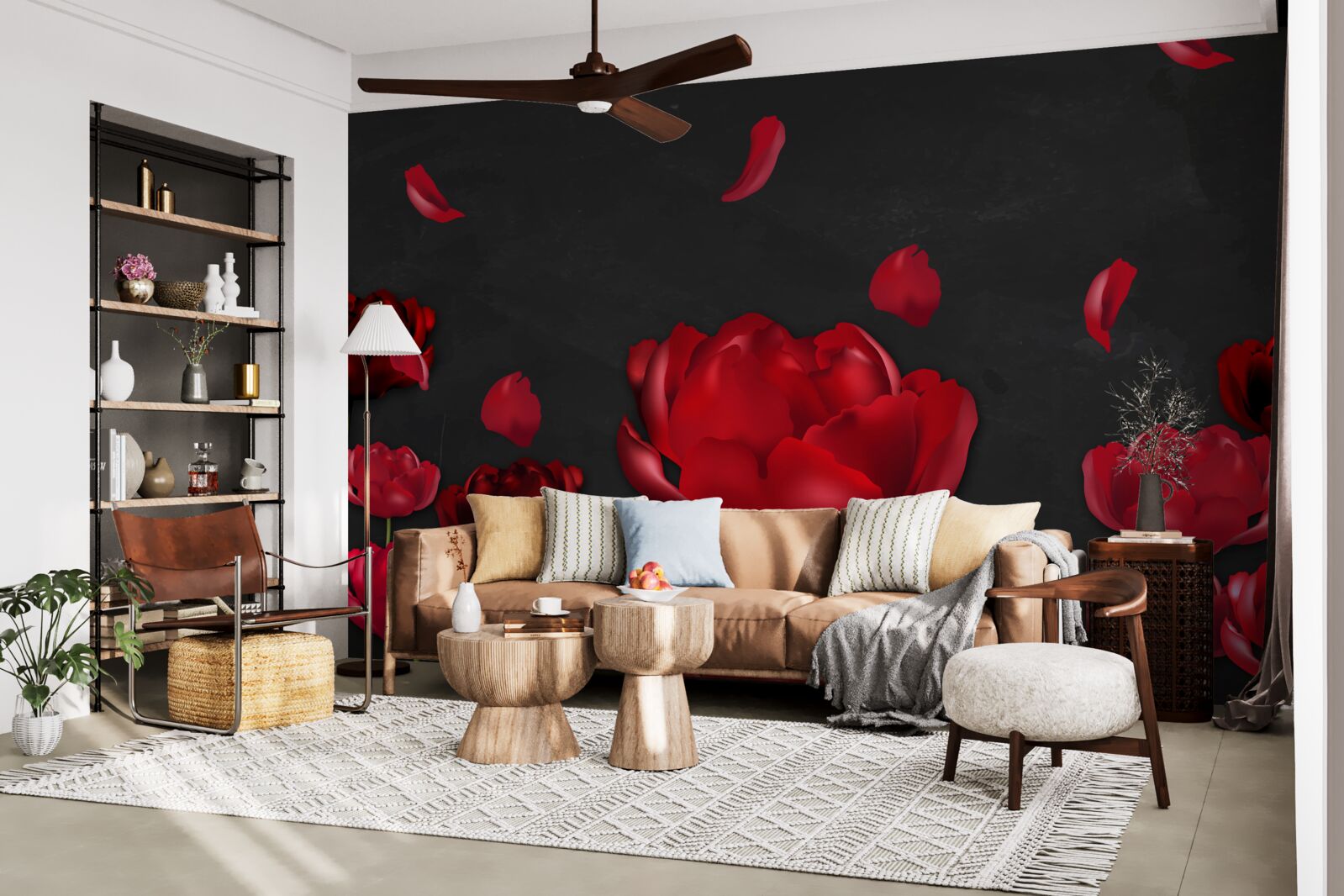 Fotobehang rode vallende rozen