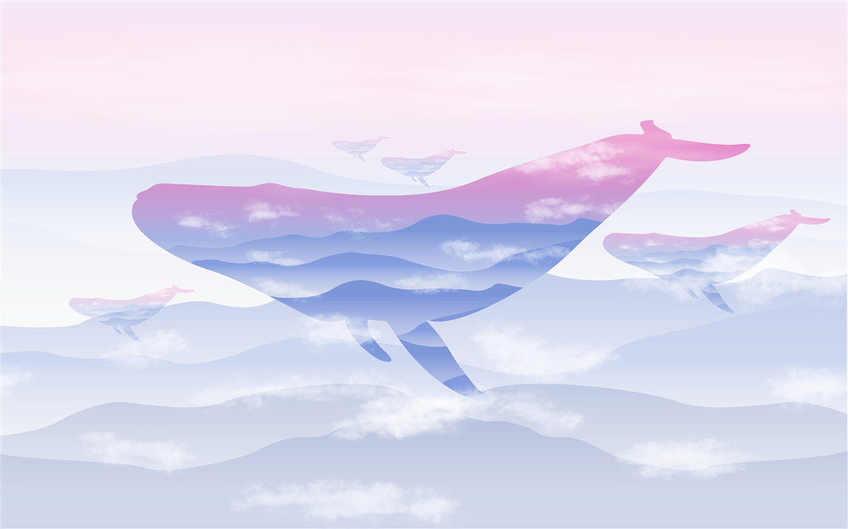 Fotobehang walvis glijdend tussen de wolken