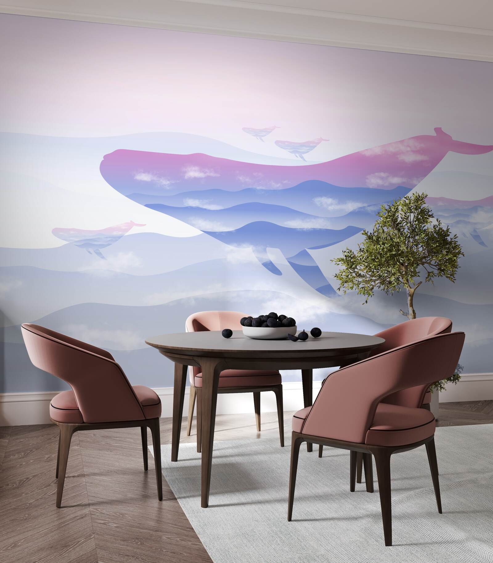 Fotobehang walvis glijdend tussen de wolken