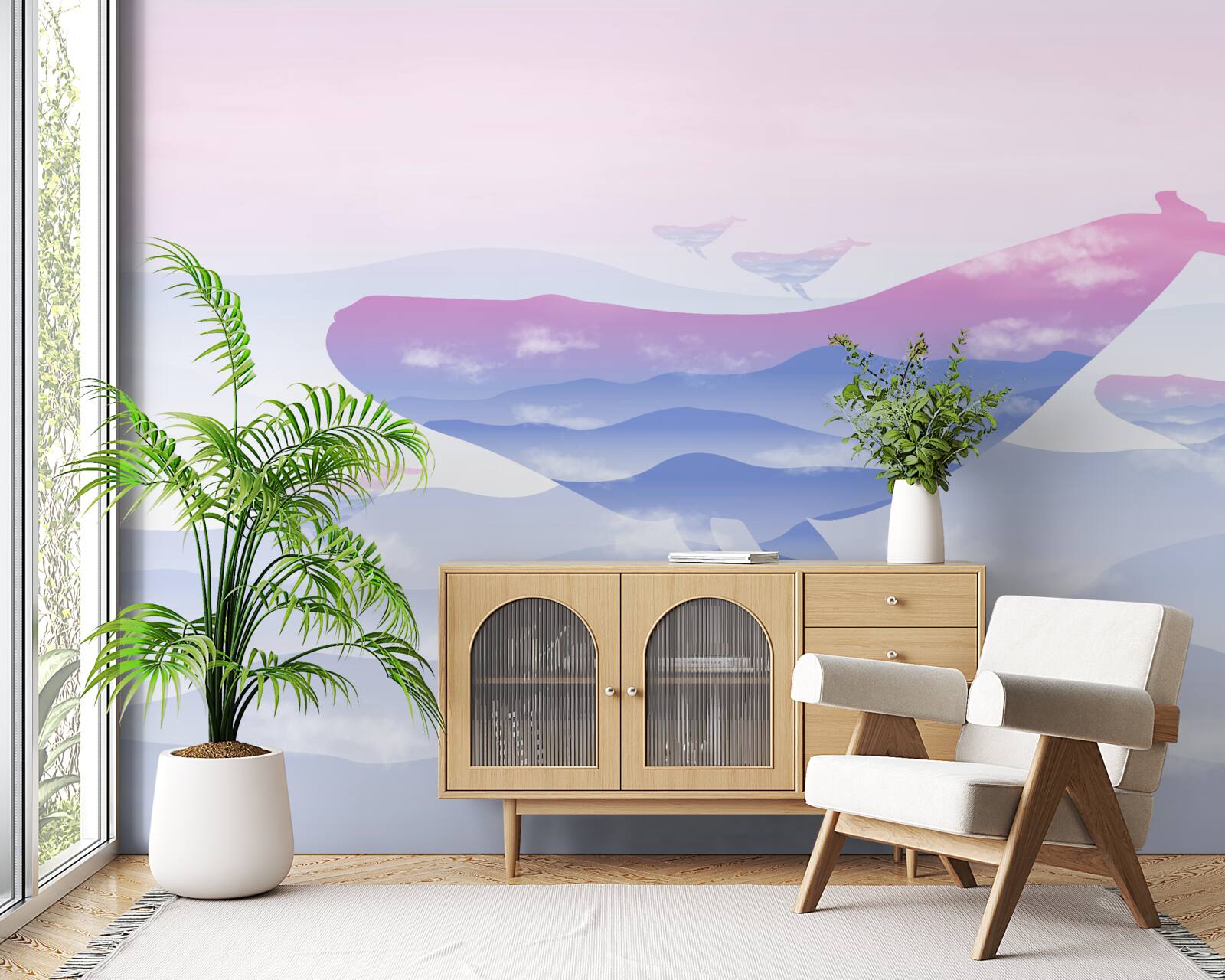 Fotobehang walvis glijdend tussen de wolken