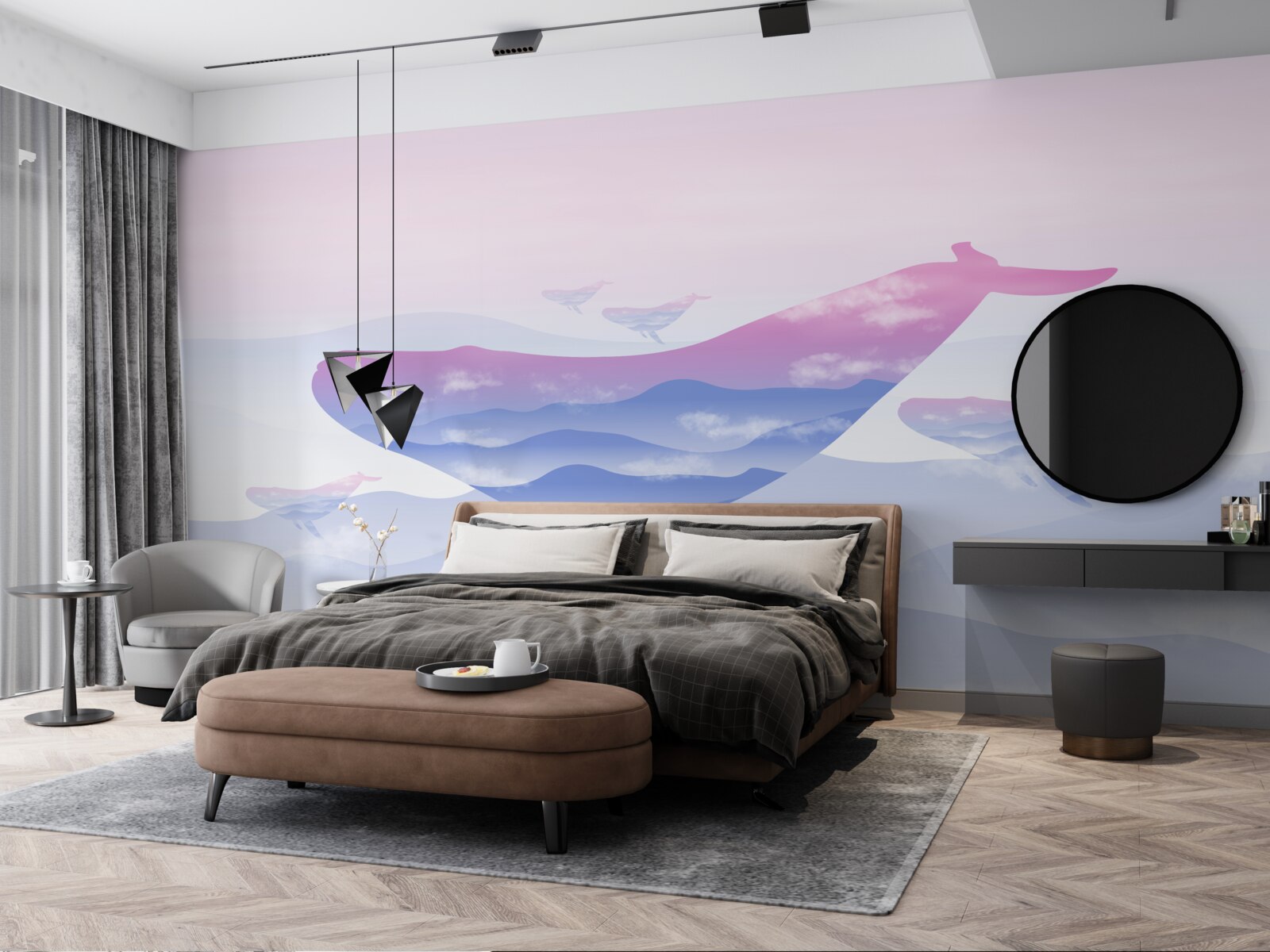 Fotobehang walvis glijdend tussen de wolken