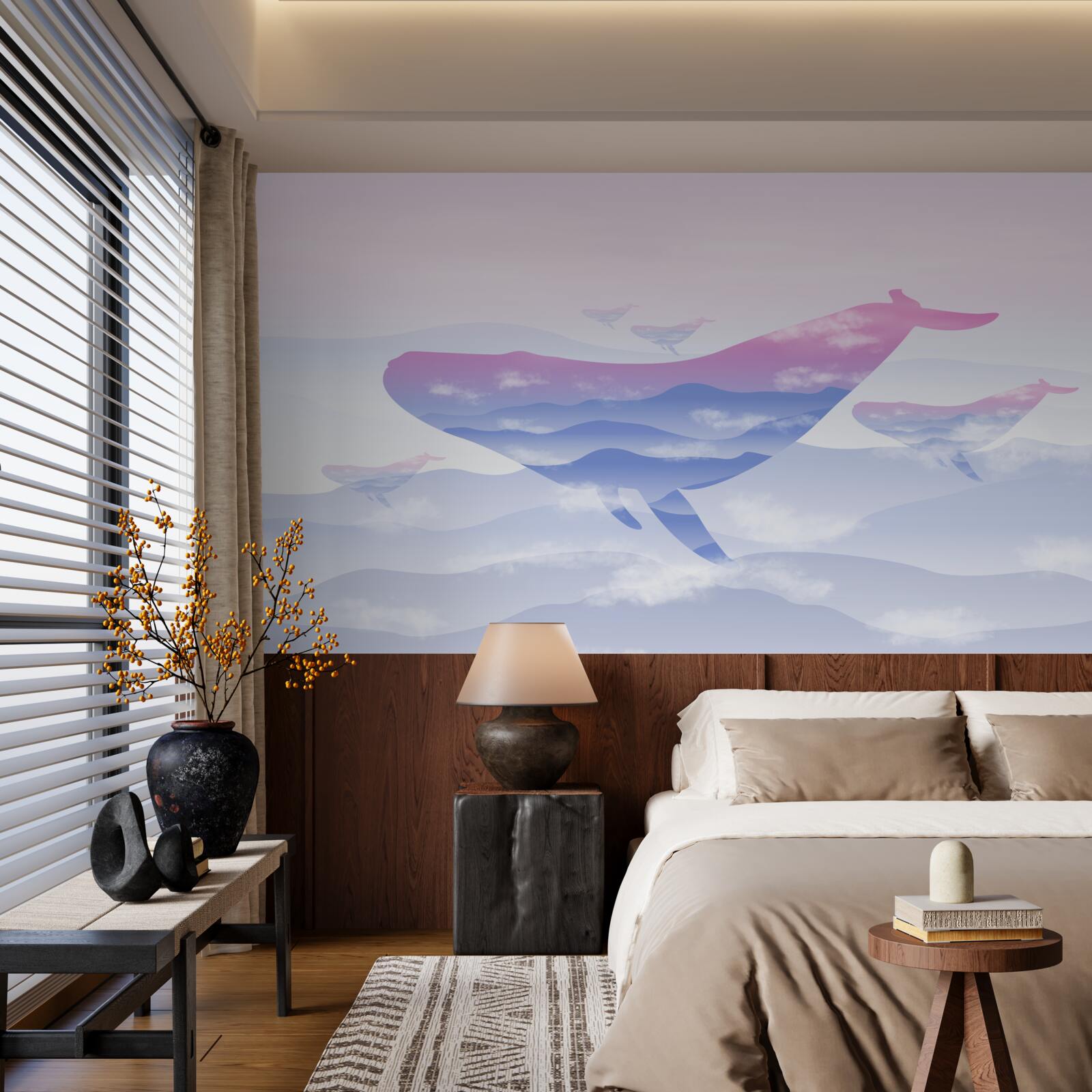 Fotobehang walvis glijdend tussen de wolken